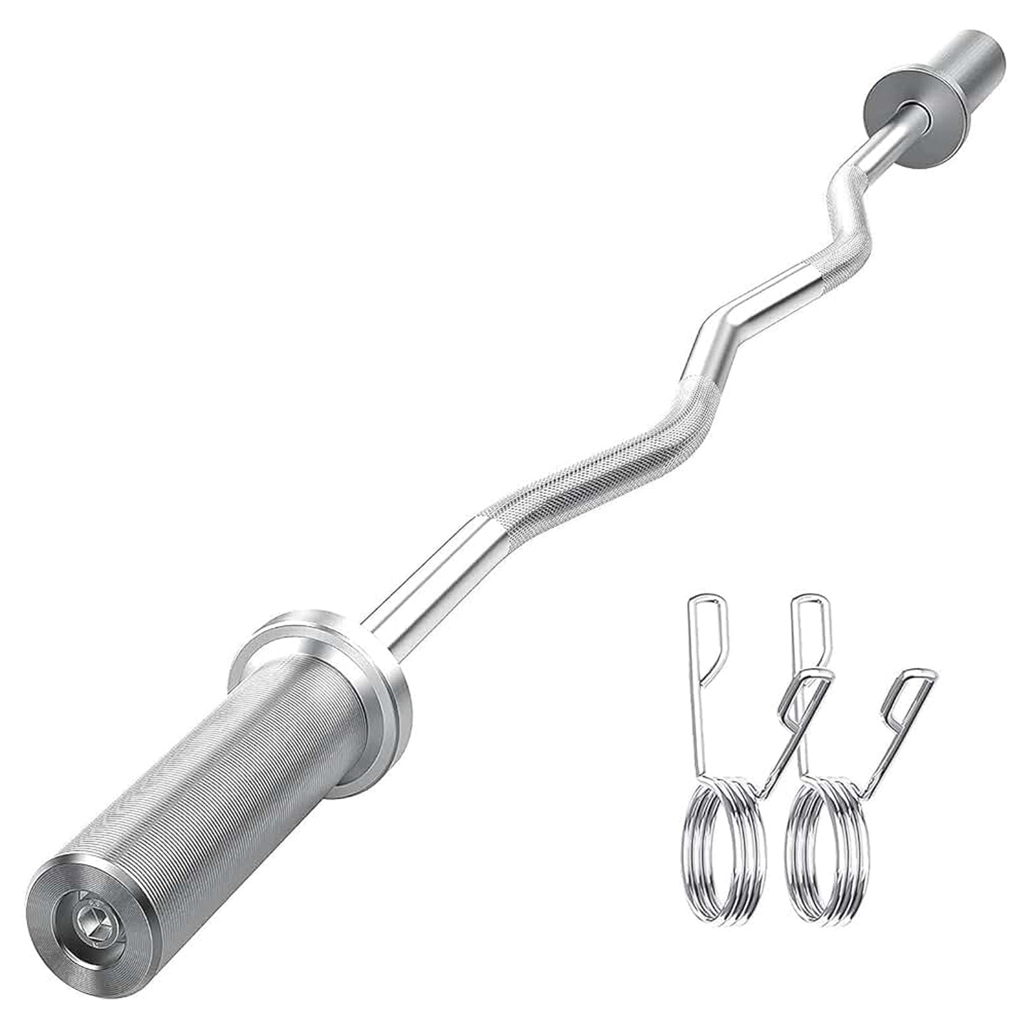 Heavy Duty 47” Olympic EZ Curl Barbell – Chrome Steel Curl Bar with Spring Collars | 500lb Capacity | Fits 2-Inch Plates | Ergonomic Grip for Strength Training in Home Gyms