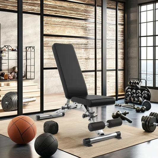 Heavy Duty Adjustable Weight Bench with Dip Station – Steel Frame, Multi Angle Back and Seat, Strength Training, Home Gym, Compact Design