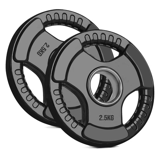 Tri-Grip Olympic Weight Plate – Black Rubber-Coated Cast‑Iron, Tri-Grip Handles for Barbell & Dumbbell Strength Training, Home Gym