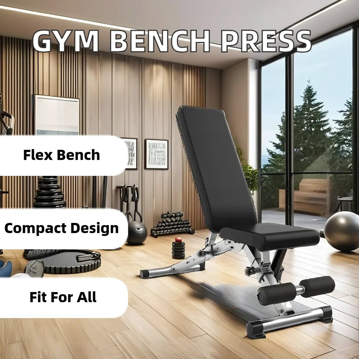 Heavy Duty Adjustable Weight Bench with Dip Station – Steel Frame, Multi Angle Back and Seat, Strength Training, Home Gym, Compact Design