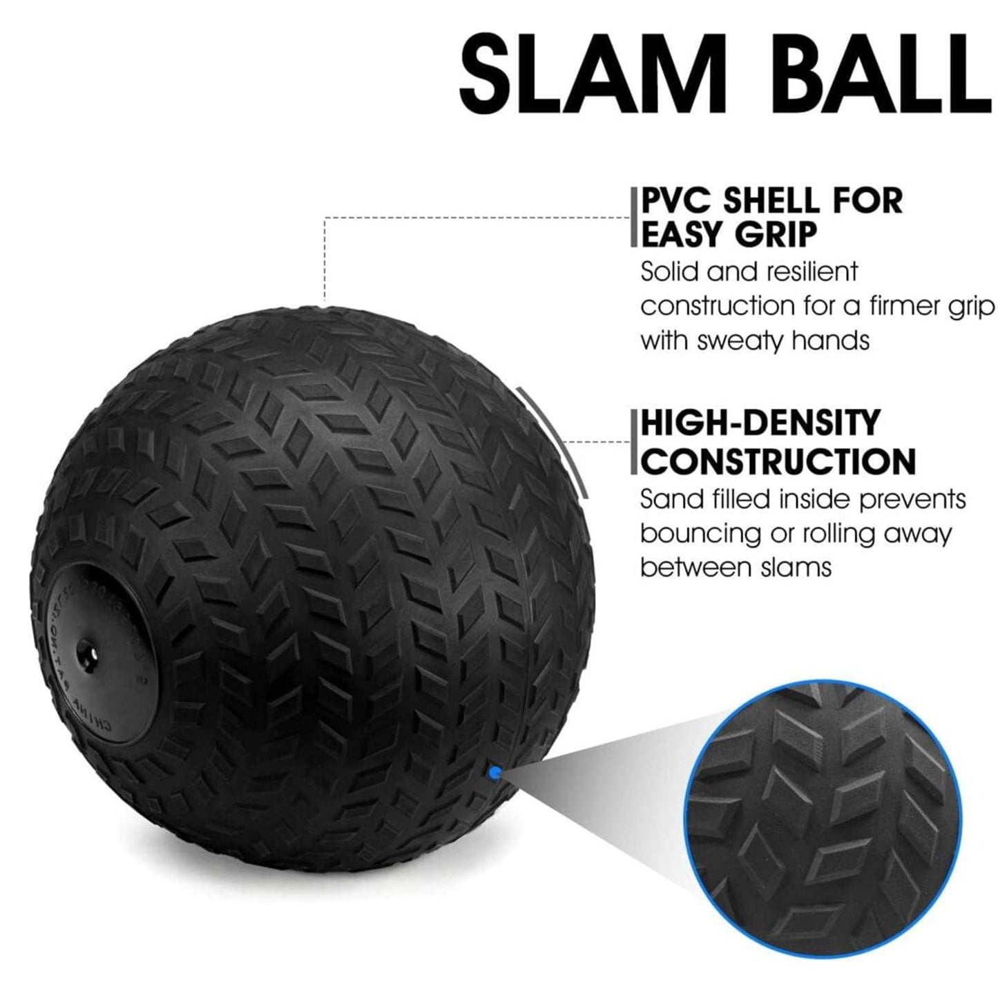 Treaded Rubber Slam Ball – Heavy‑Duty No‑Bounce, Tire‑Tread Grip for Power & Core Training – Compact Home Gym Essential