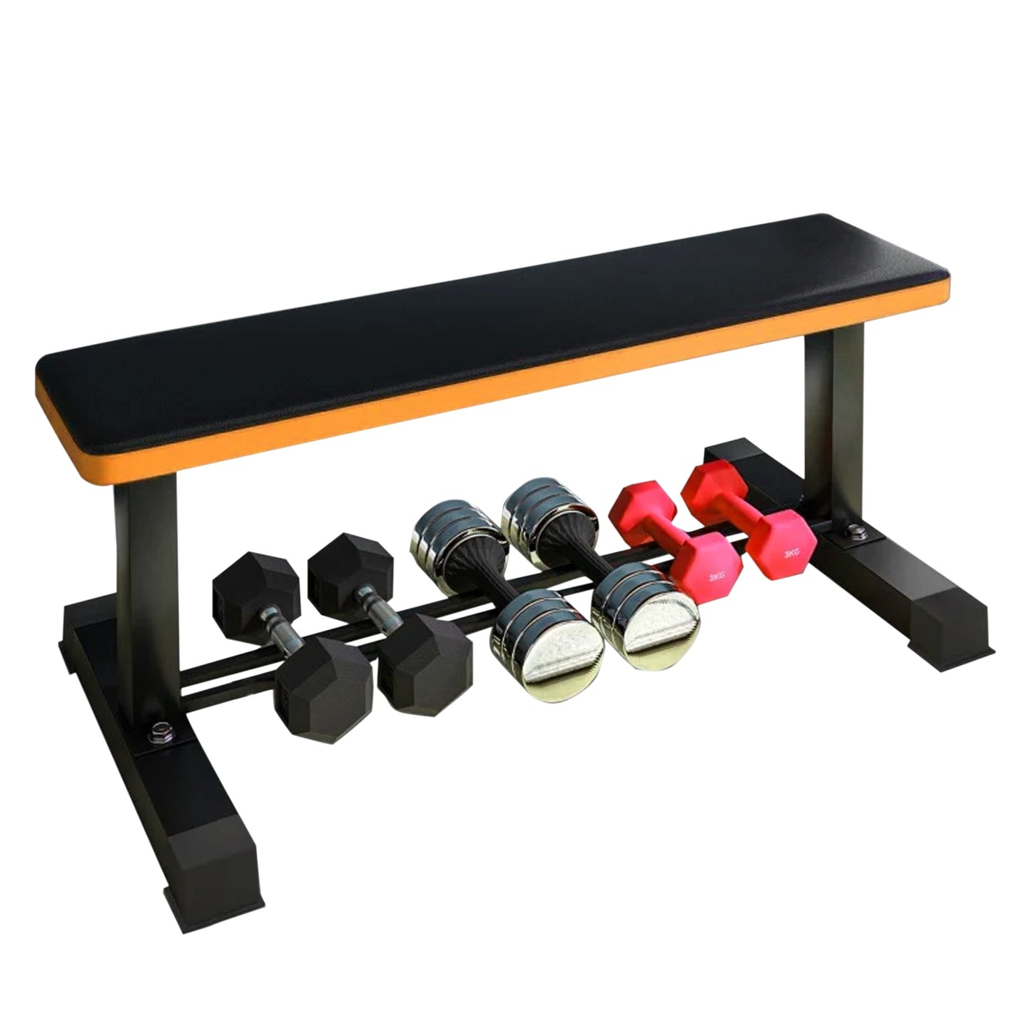 Heavy‑Duty Flat Weight Bench with Dumbbell Rack, Steel Construction & Durable Padding for Strength Training, Home Gym Fitness