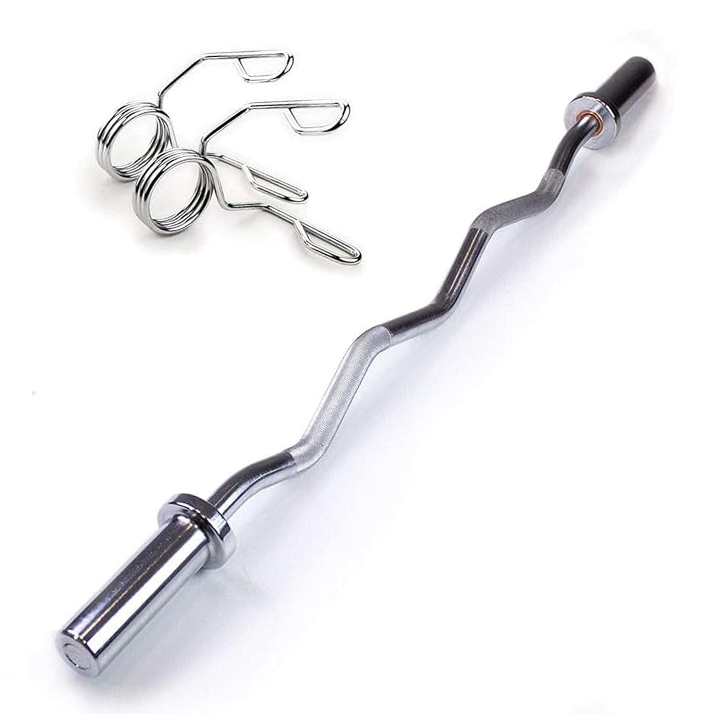 Heavy Duty 47” Olympic EZ Curl Barbell – Chrome Steel Curl Bar with Spring Collars | 500lb Capacity | Fits 2-Inch Plates | Ergonomic Grip for Strength Training in Home Gyms