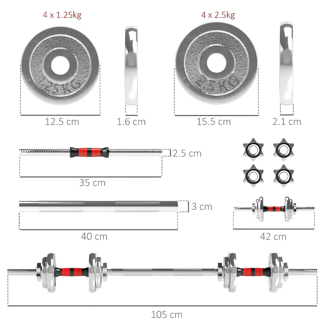 20kg (2-in-1) Adjustable Cast Iron Dumbbell & Barbell Set – Strength Training Weights for Home Gym & Personal Fitness Studios