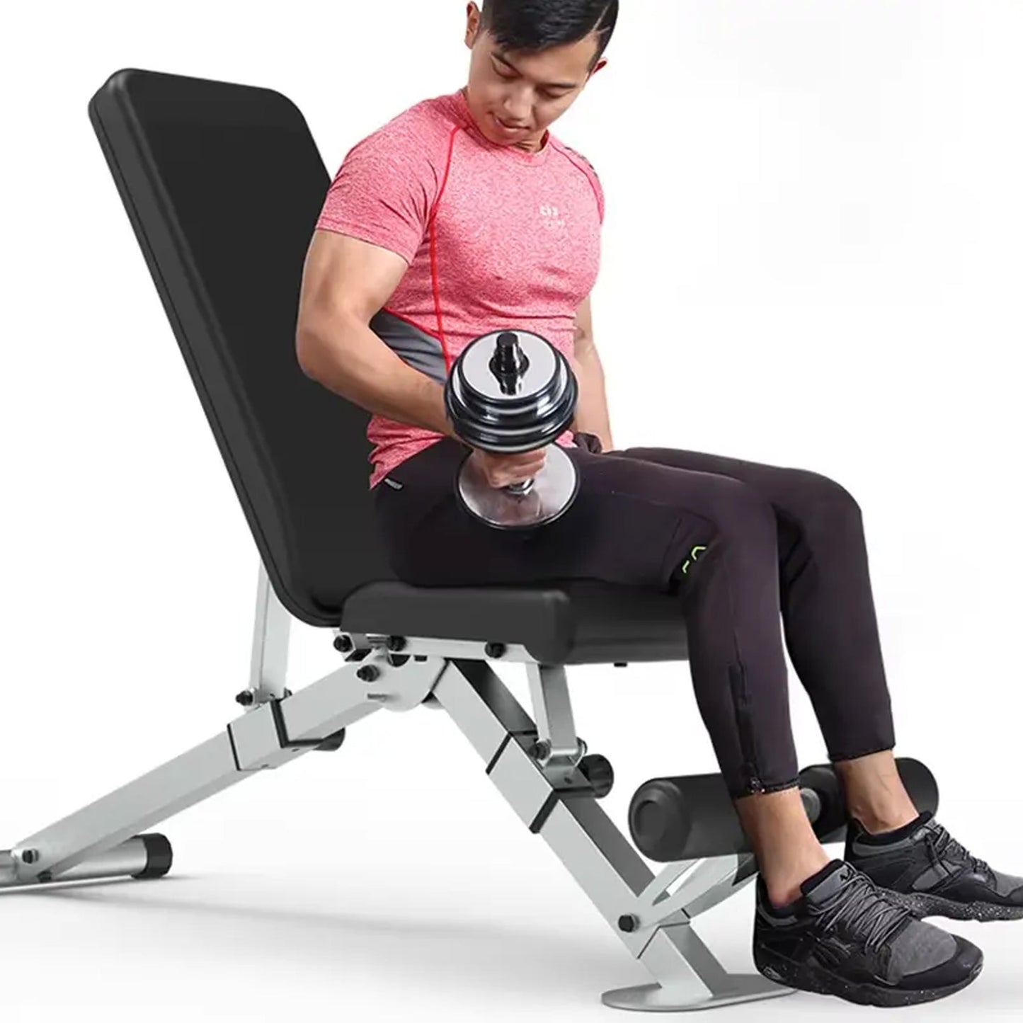 Heavy Duty Adjustable Weight Bench with Dip Station – Steel Frame, Multi Angle Back and Seat, Strength Training, Home Gym, Compact Design