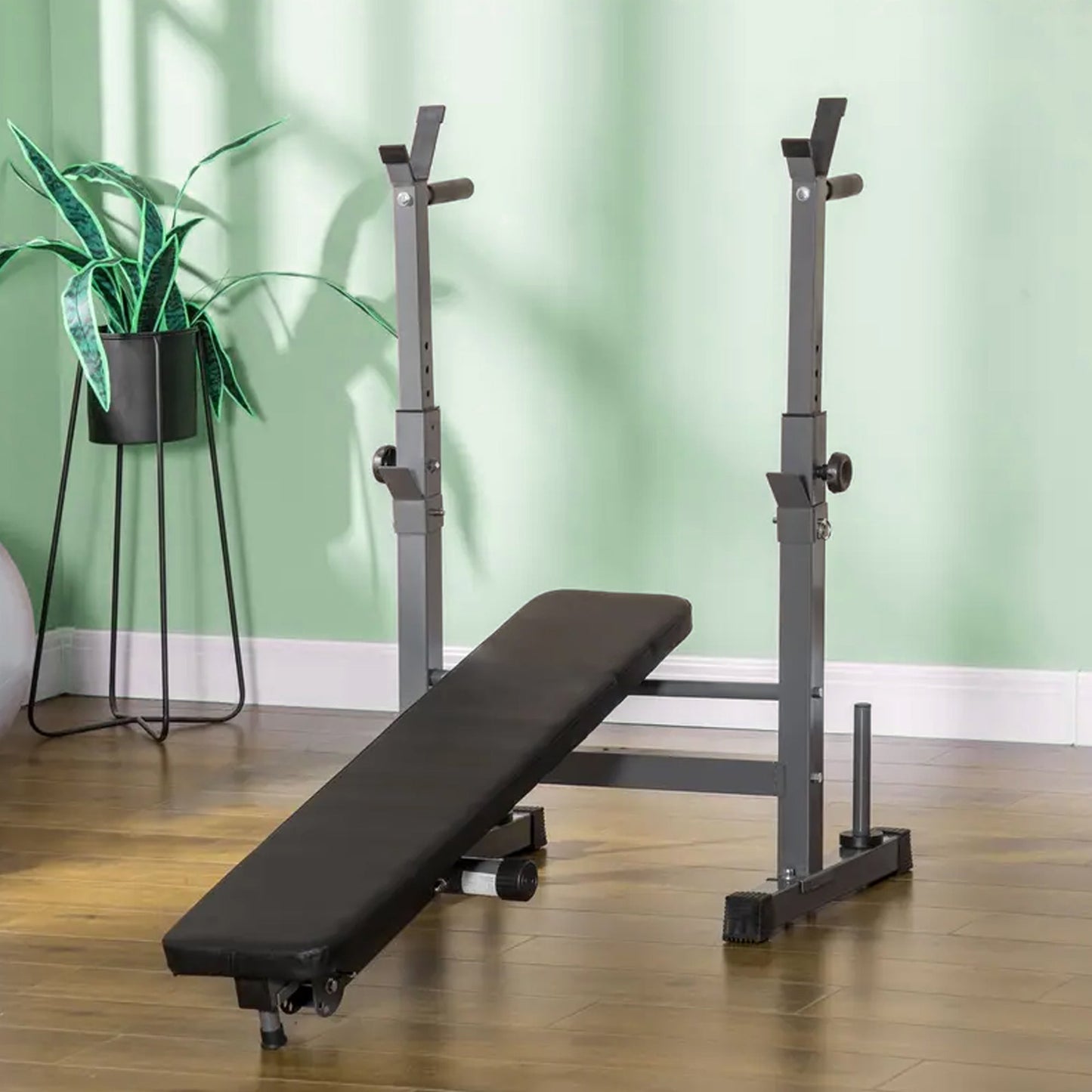 Adjustable Weight Bench & Dip Station with Barbell Rack – Heavy Duty Foldable Steel Bench Press for Strength Training in Compact Home Gym Spaces