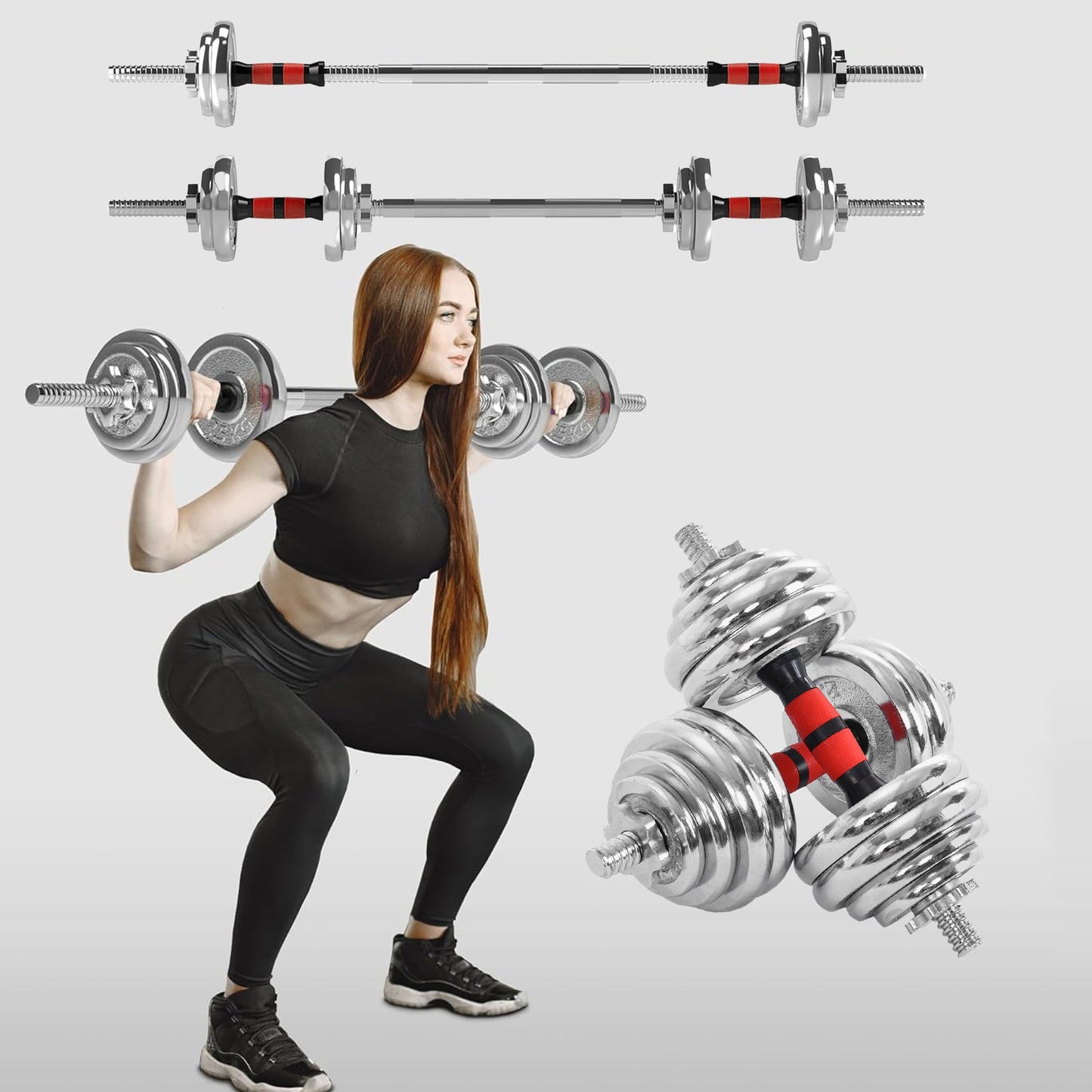 20kg (2-in-1) Adjustable Cast Iron Dumbbell & Barbell Set – Strength Training Weights for Home Gym & Personal Fitness Studios