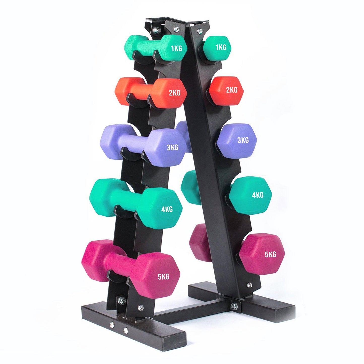 Heavy Duty Neoprene Dumbbell Tree Rack – Sturdy Steel A‑Frame, 3/5 Tier Compact Weights Storage for Home Gym