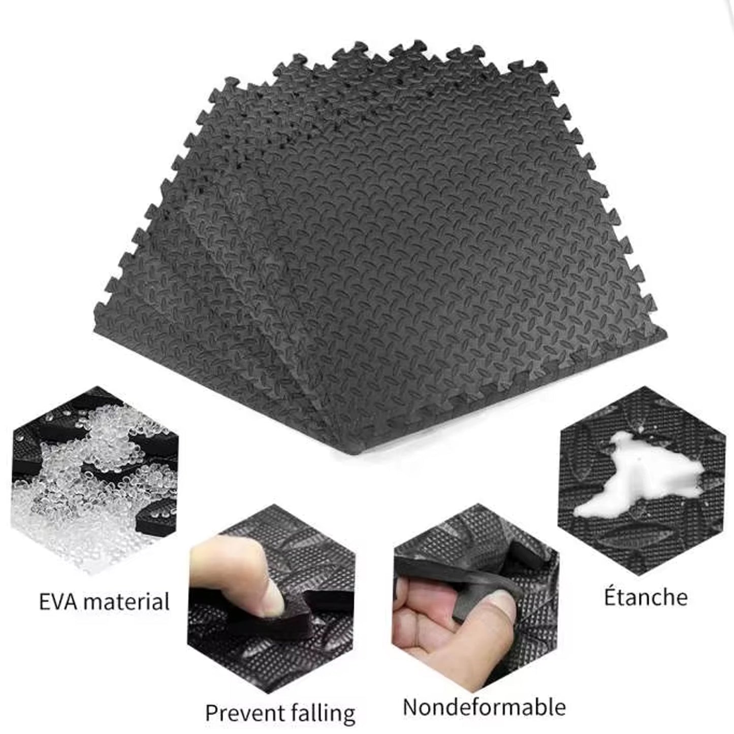 10mm EVA Foam Interlocking Puzzle Exercise Mat – Non-Slip, Shock Absorbing Gym Flooring for Home Fitness & Studio Use – Durable Black Tiles
