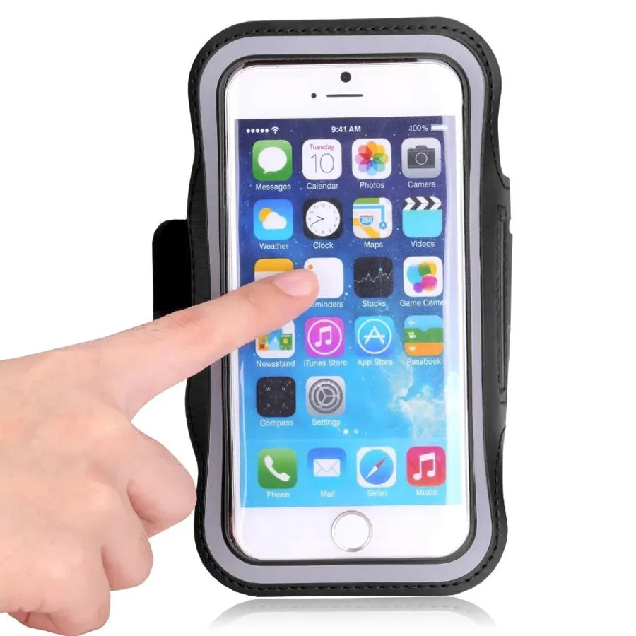 Waterproof Sports Armband Phone Holder – Elastic neoprene sleeve, reflective strips, fits up to 7" phones, touch-screen compatible – ideal for running & gym