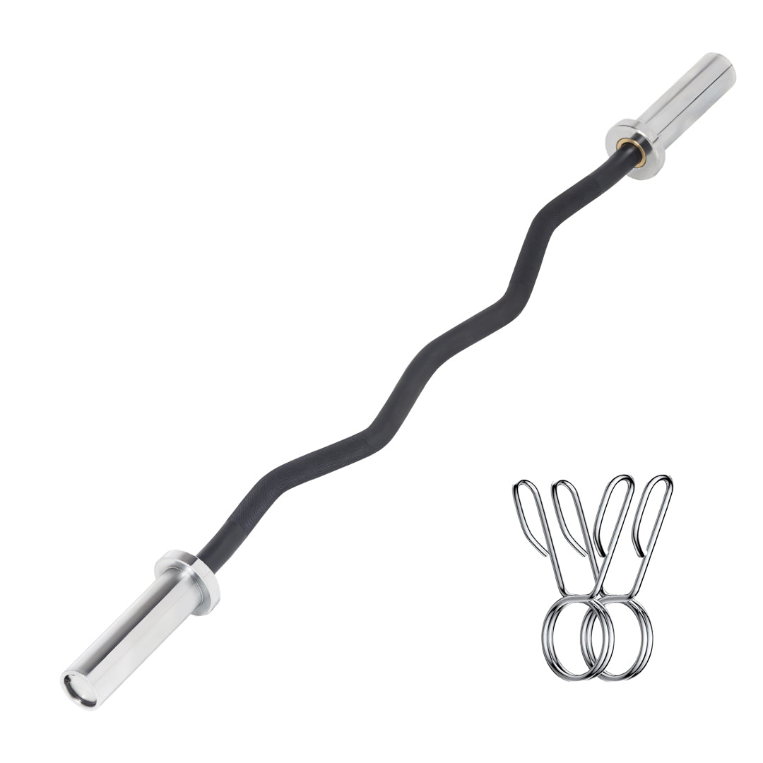 Heavy Duty 47” Olympic EZ Curl Barbell – Chrome Steel Curl Bar with Spring Collars | 500lb Capacity | Fits 2-Inch Plates | Ergonomic Grip for Strength Training in Home Gyms