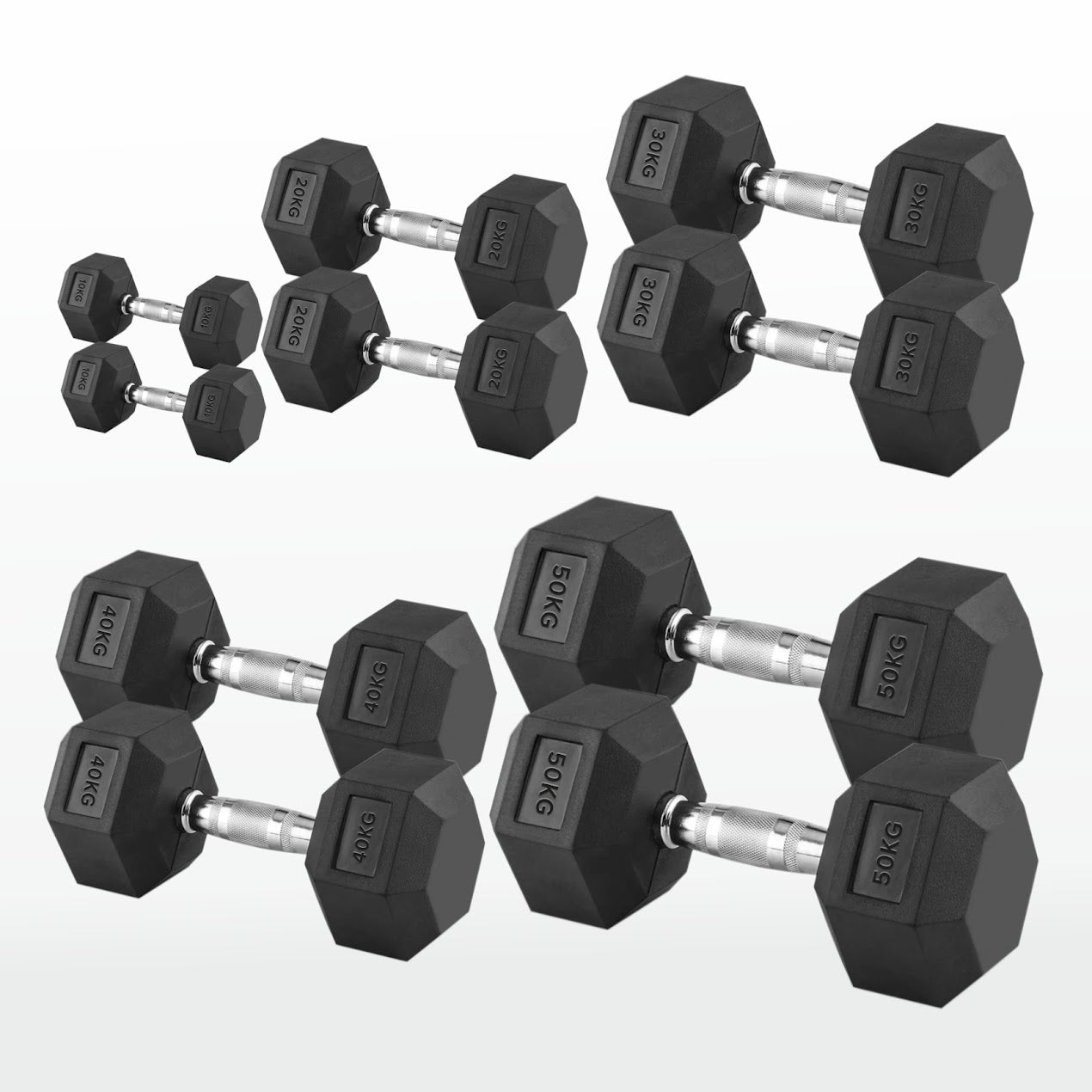 Hex Dumbbells 2.5kg–60kg Pairs & Sets – Heavy-Duty Rubber-Coated Anti-Roll Weights with Knurled Handles for Strength Training – Home Gym or Studio