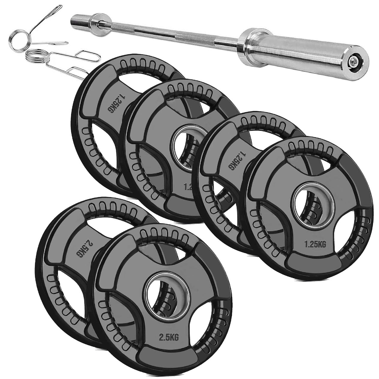 Trim-Grip Olympic Weight Plate – Black Rubber-Coated Cast‑Iron, Tri-Grip Handles for Barbell & Dumbbell Strength Training, Home Gym