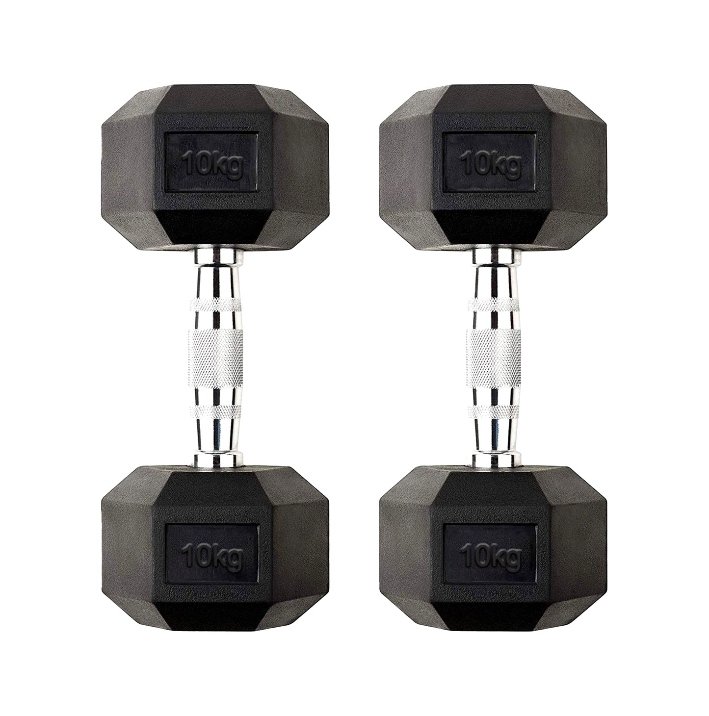 Hex Dumbbell Pair 10kg – Rubber-Coated Anti-Roll Dumbbells with Chrome Knurled Handles | 2 x 10kg Cast Iron Weights for Strength Training & Home Gym UK