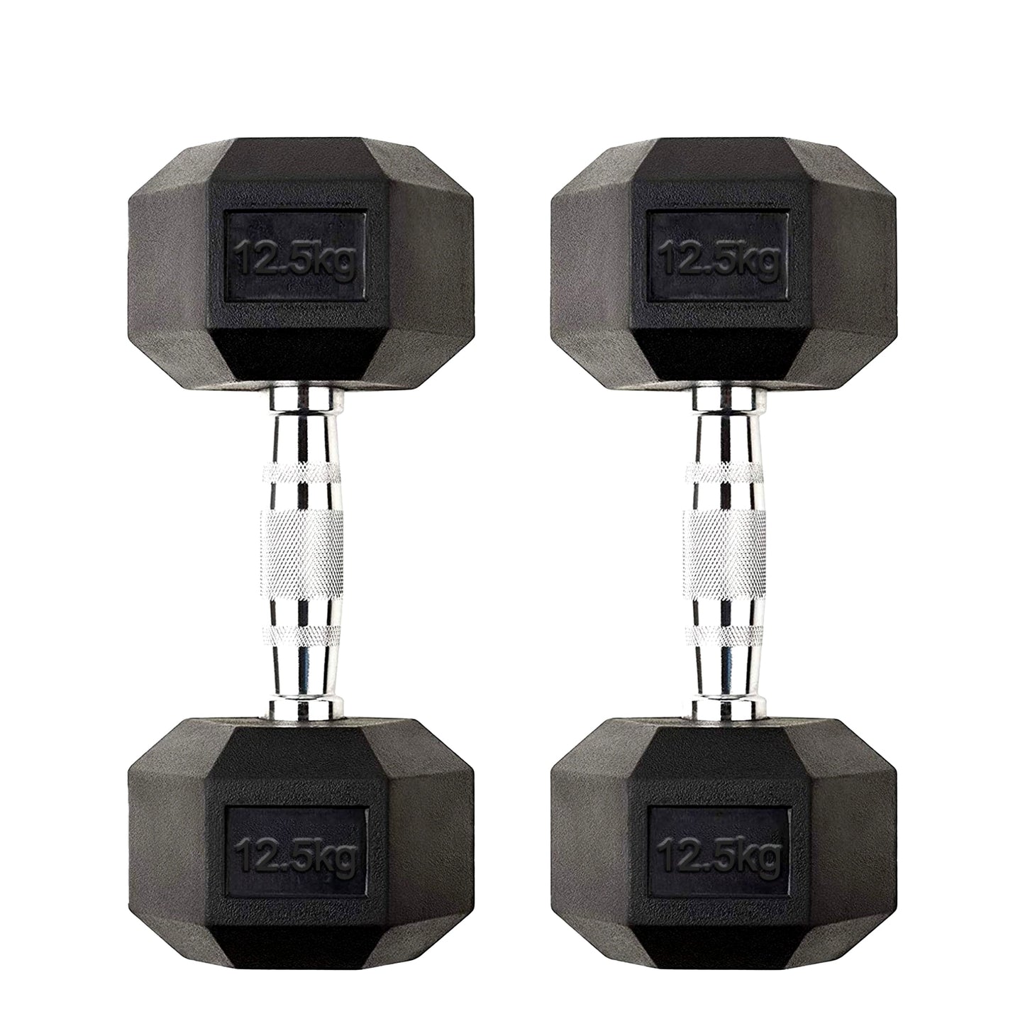 Hex Dumbbell Pair 12.5kg – Rubber-Coated Dumbbells with Anti-Roll Design & Chrome Handles | 2 x 12.5kg Free Weights for Strength Training & Home Gym UK