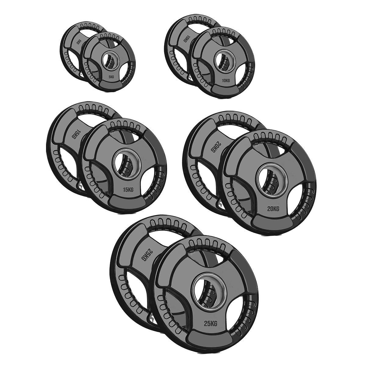 Tri-Grip Olympic Weight Plate – Black Rubber-Coated Cast‑Iron, Tri-Grip Handles for Barbell & Dumbbell Strength Training, Home Gym