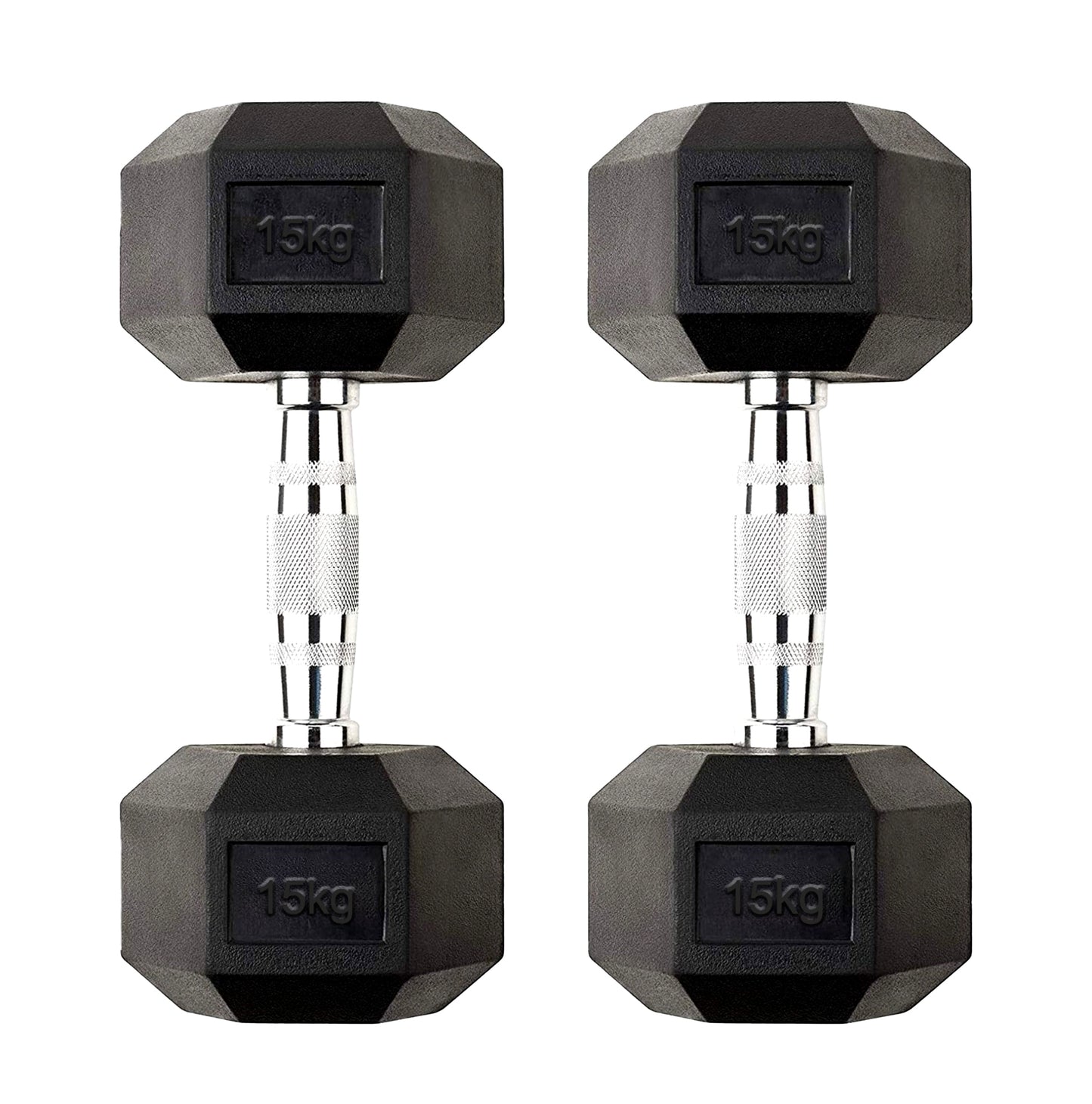 Hex Dumbbell Pair 15kg – Rubber-Coated Cast Iron Weights with Anti-Roll Hex Design | 2 x 15kg Dumbbells for Strength Training & Home Gym UK
