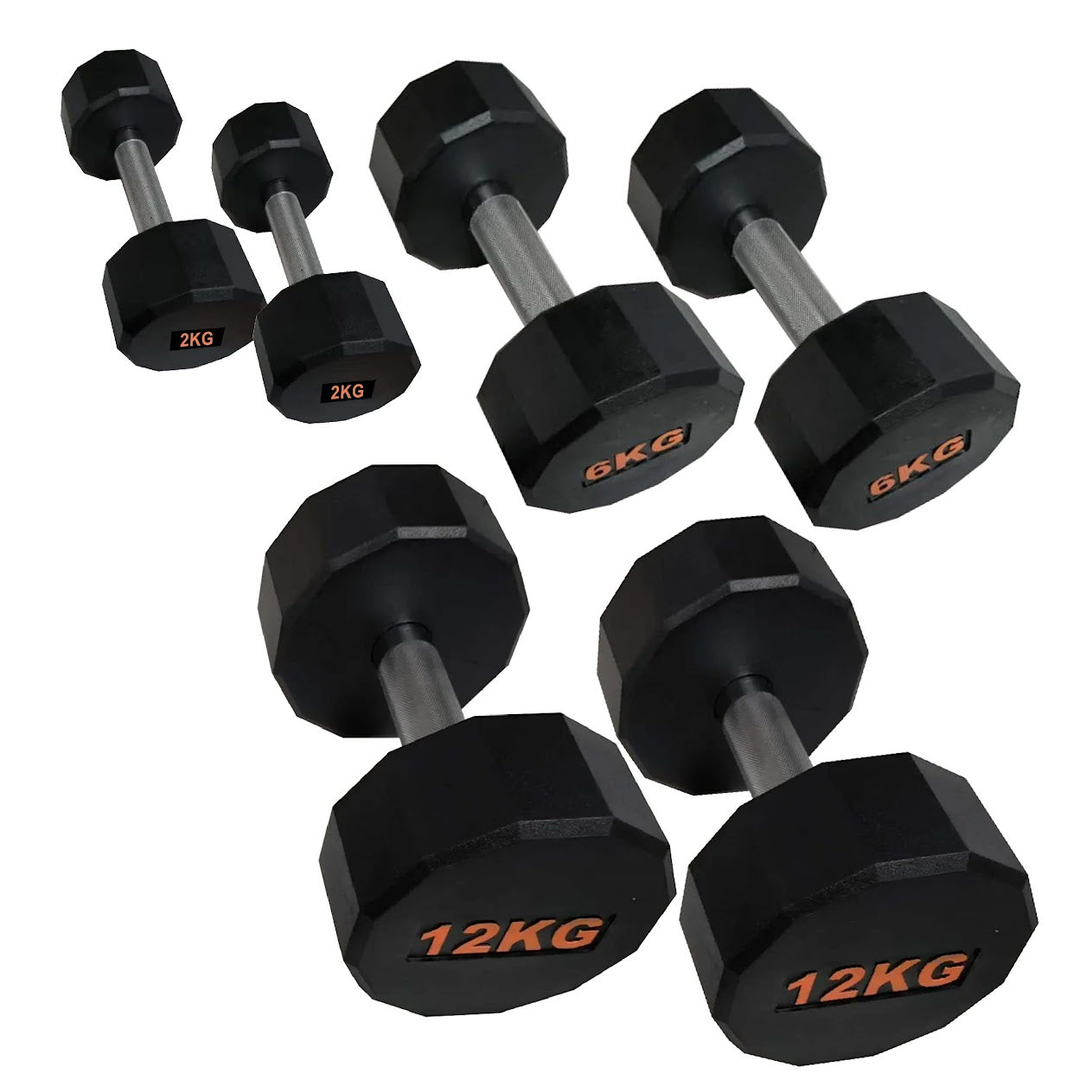 Rubber Coated Round Hex Dumbbell – Anti‑Roll Design, Knurled Grip Strength Training Dumbbells for Home Gym