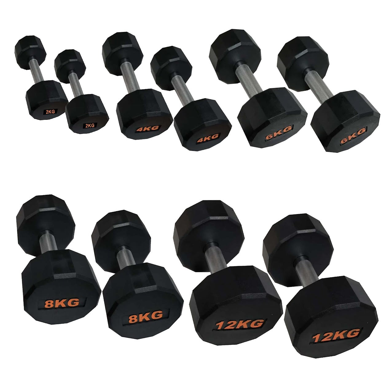 Rubber Coated Round Hex Dumbbell – Anti‑Roll Design, Knurled Grip Strength Training Dumbbells for Home Gym