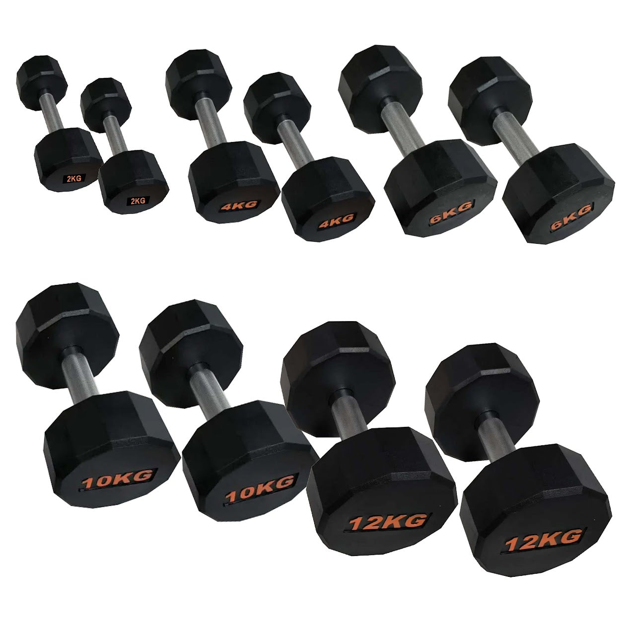 Rubber Coated Round Hex Dumbbell – Anti‑Roll Design, Knurled Grip Strength Training Dumbbells for Home Gym