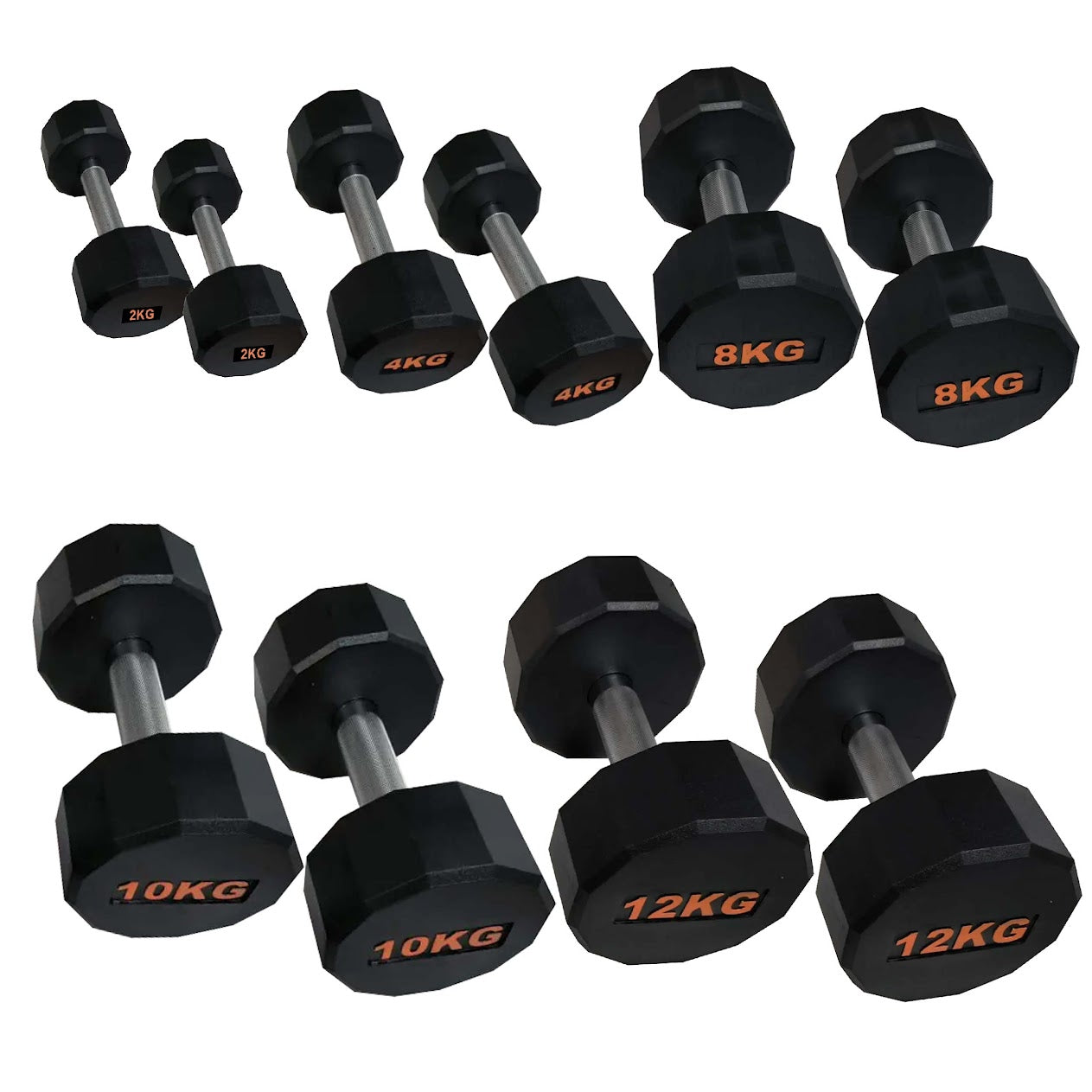 Rubber Coated Round Hex Dumbbell – Anti‑Roll Design, Knurled Grip Strength Training Dumbbells for Home Gym