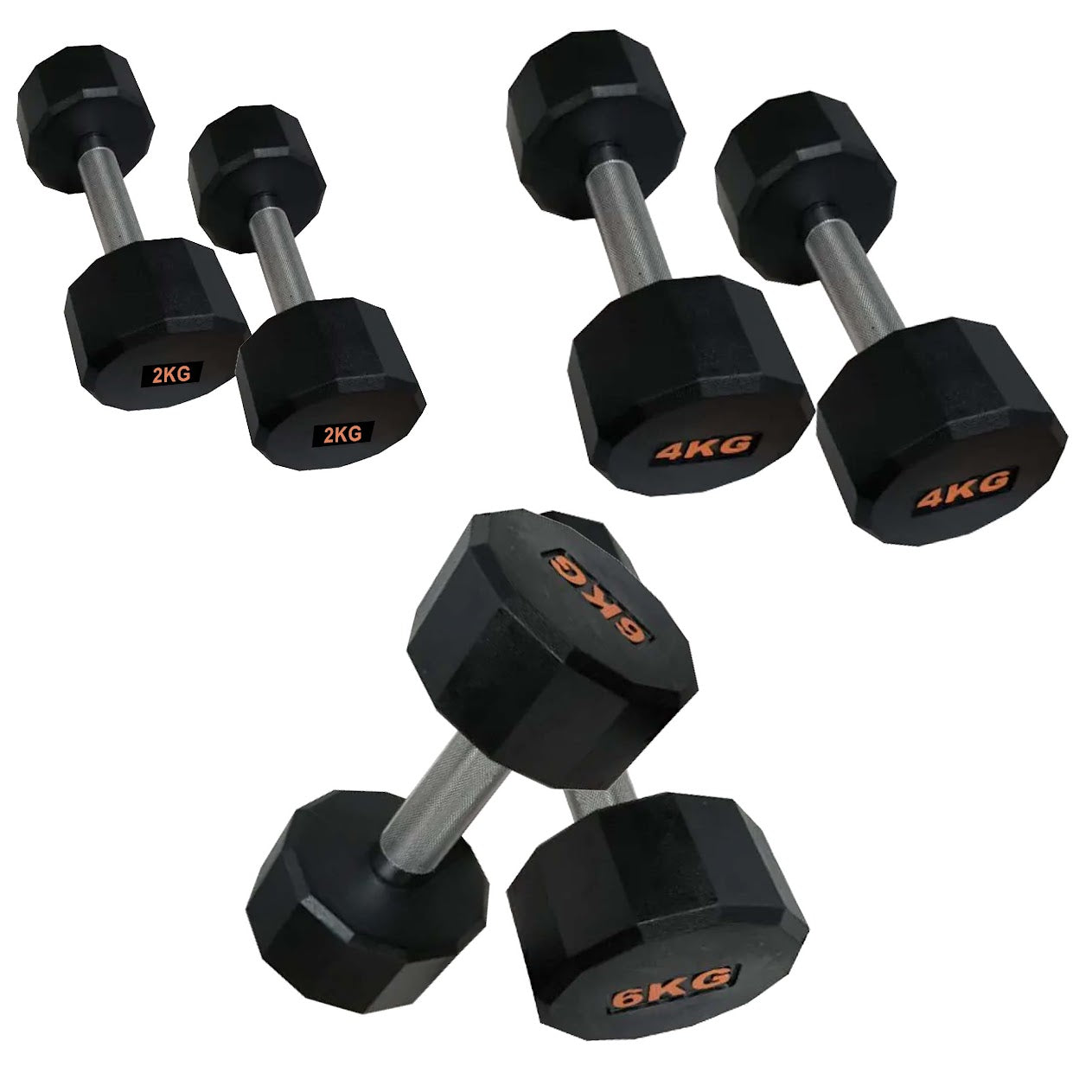 Rubber Coated Round Hex Dumbbell – Anti‑Roll Design, Knurled Grip Strength Training Dumbbells for Home Gym