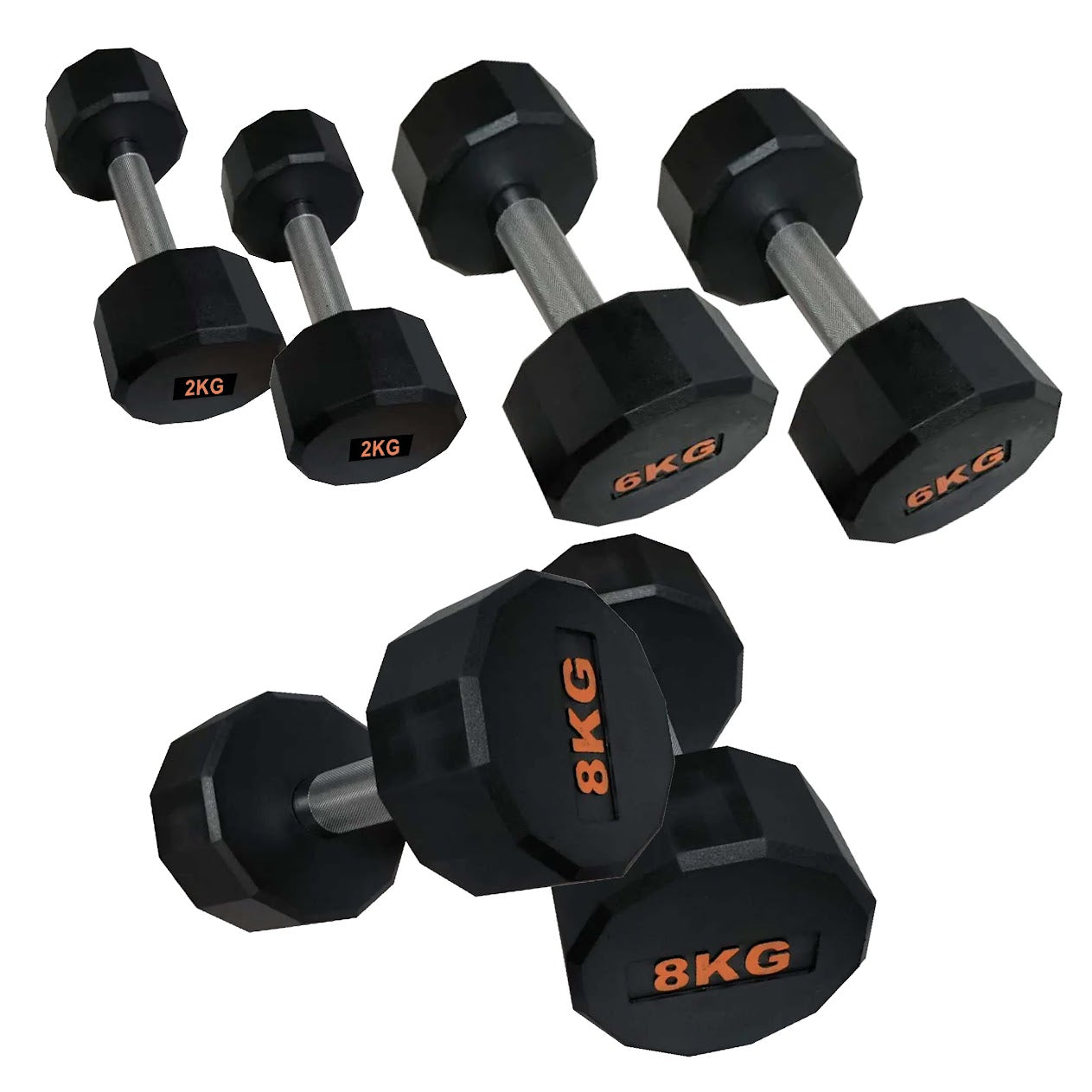 Rubber Coated Round Hex Dumbbell – Anti‑Roll Design, Knurled Grip Strength Training Dumbbells for Home Gym