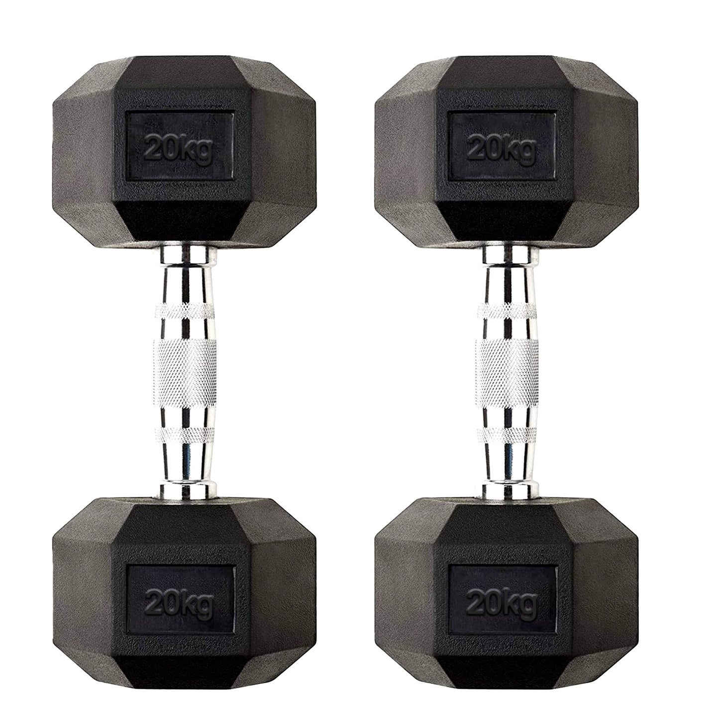 Hex Dumbbell Pair 20kg – Rubber-Coated Cast Iron Dumbbells with Anti-Roll Hex Design & Knurled Chrome Handles – 2 x 20kg Free Weights for Strength Training UK