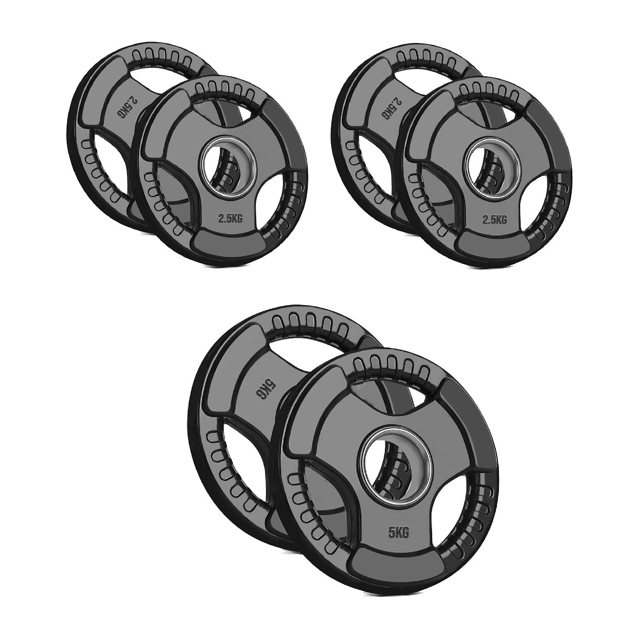 Trim-Grip Olympic Weight Plate – Black Rubber-Coated Cast‑Iron, Tri-Grip Handles for Barbell & Dumbbell Strength Training, Home Gym