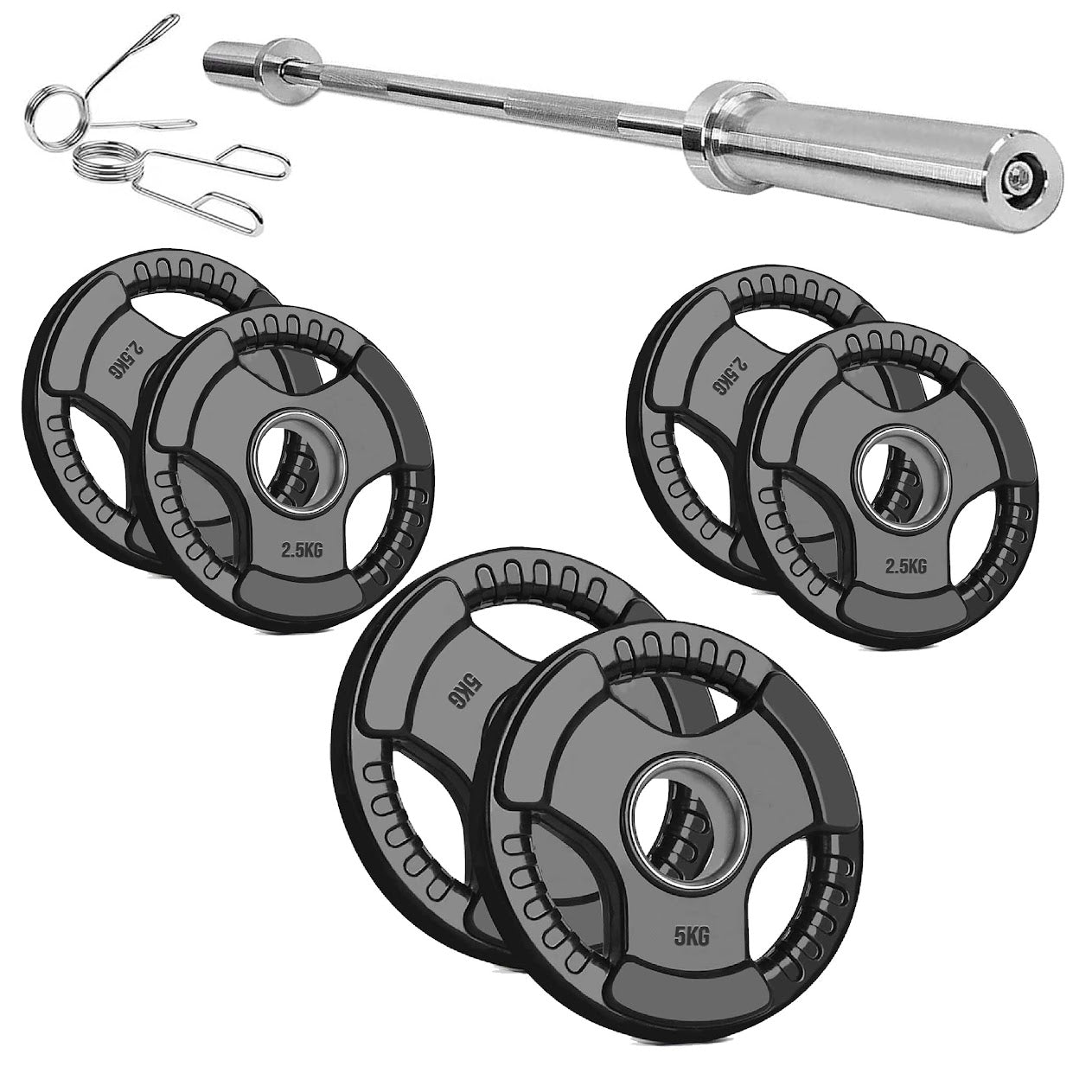 Trim-Grip Olympic Weight Plate – Black Rubber-Coated Cast‑Iron, Tri-Grip Handles for Barbell & Dumbbell Strength Training, Home Gym