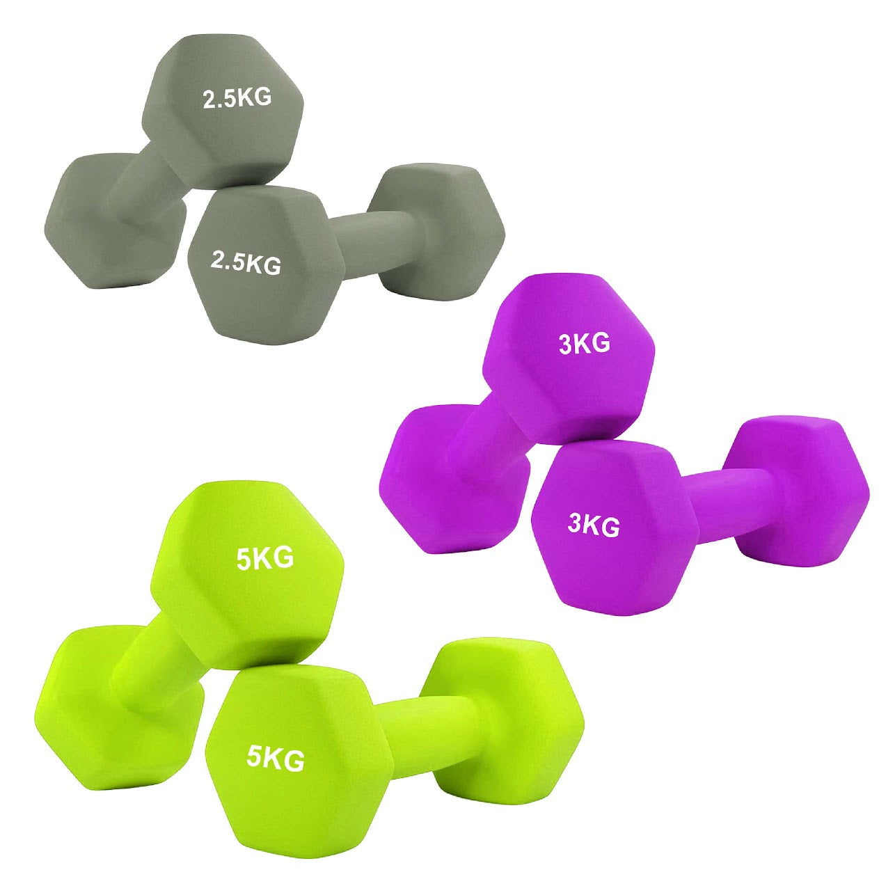 Hex Neoprene Dumbbell Weights – Anti Roll, Non Slip Grip | Singles, Pairs & Sets | Comfortable, Floor Safe Dumbbells for Home & Gym Workouts