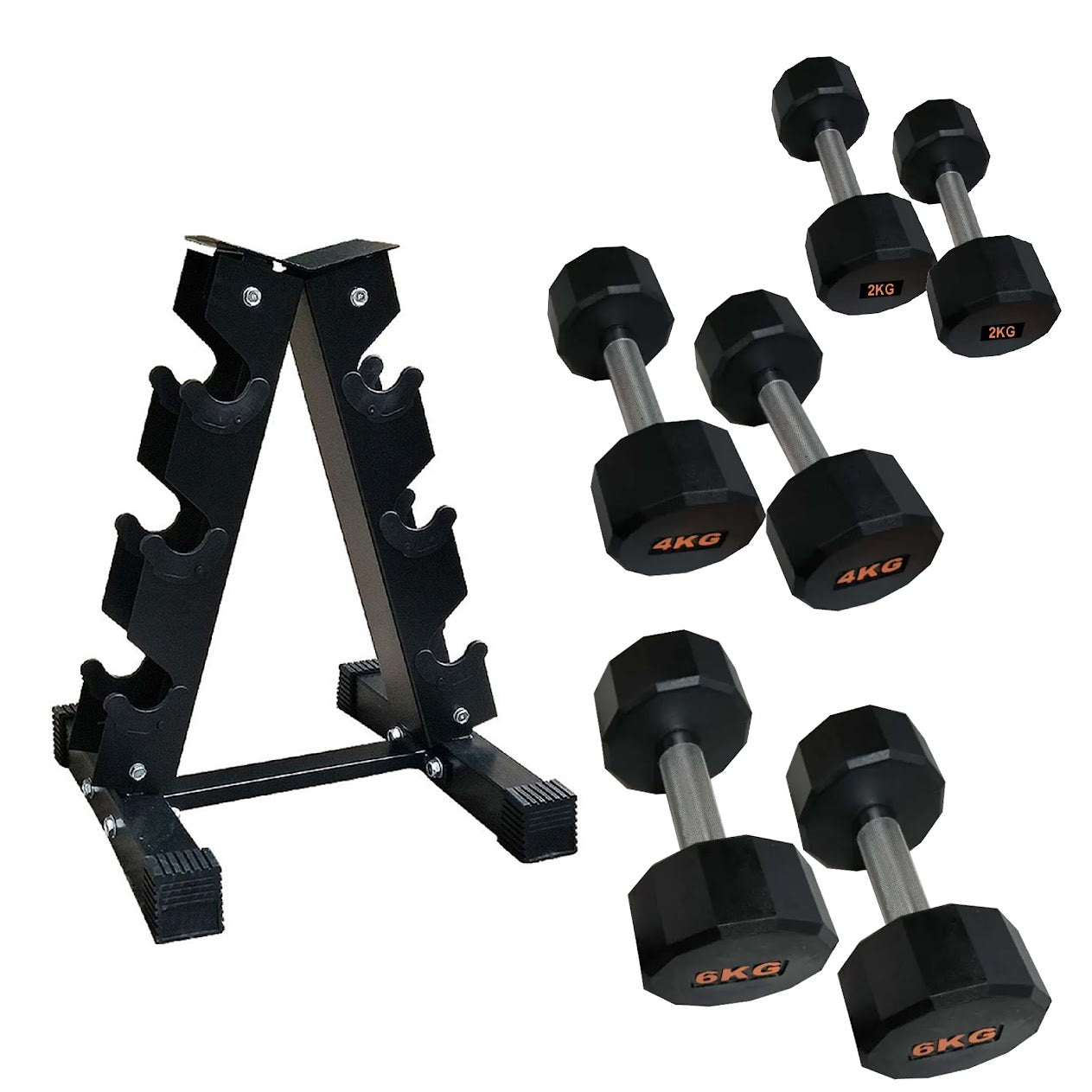 Rubber Coated Round Hex Dumbbell – Anti‑Roll Design, Knurled Grip Strength Training Dumbbells for Home Gym