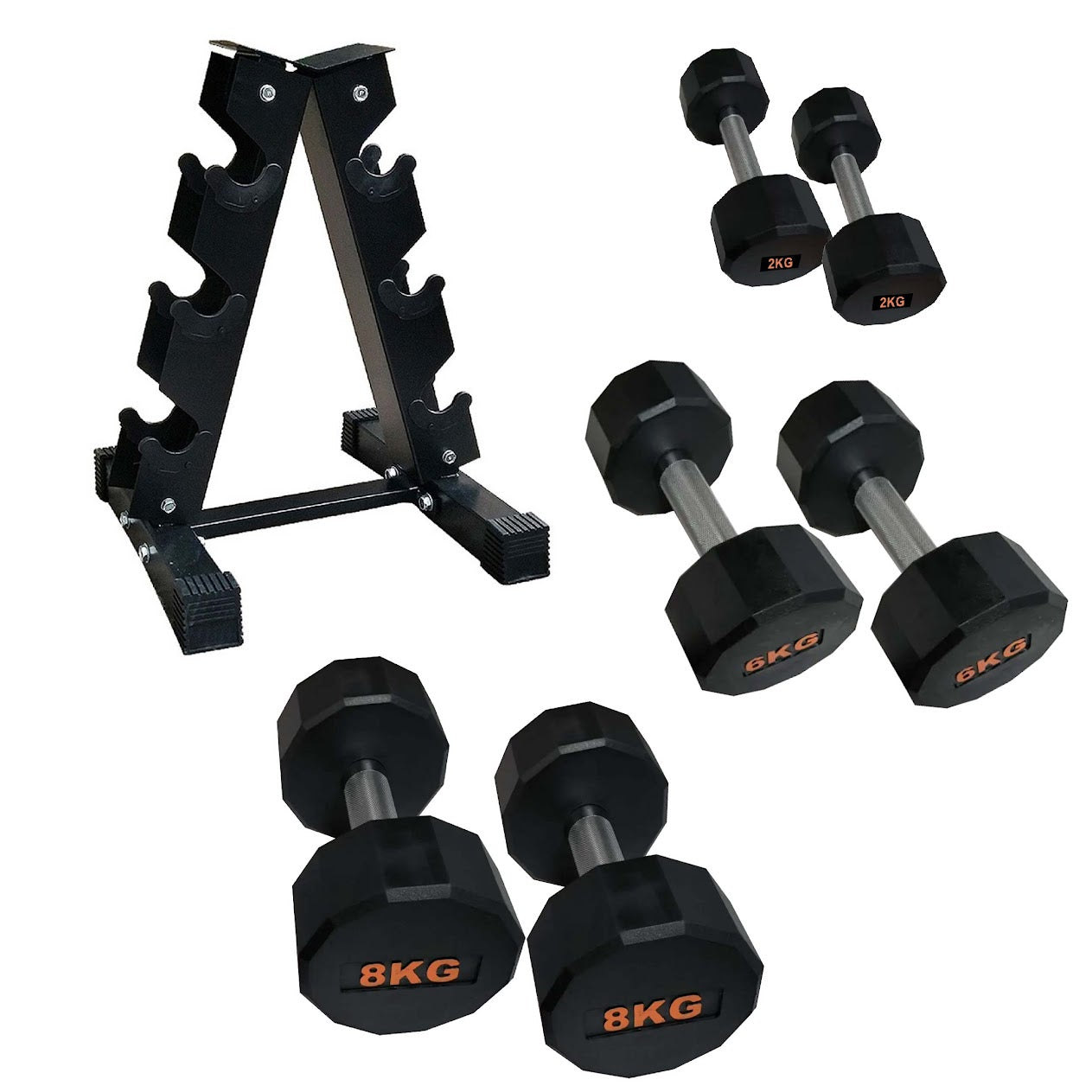 Rubber Coated Round Hex Dumbbell – Anti‑Roll Design, Knurled Grip Strength Training Dumbbells for Home Gym