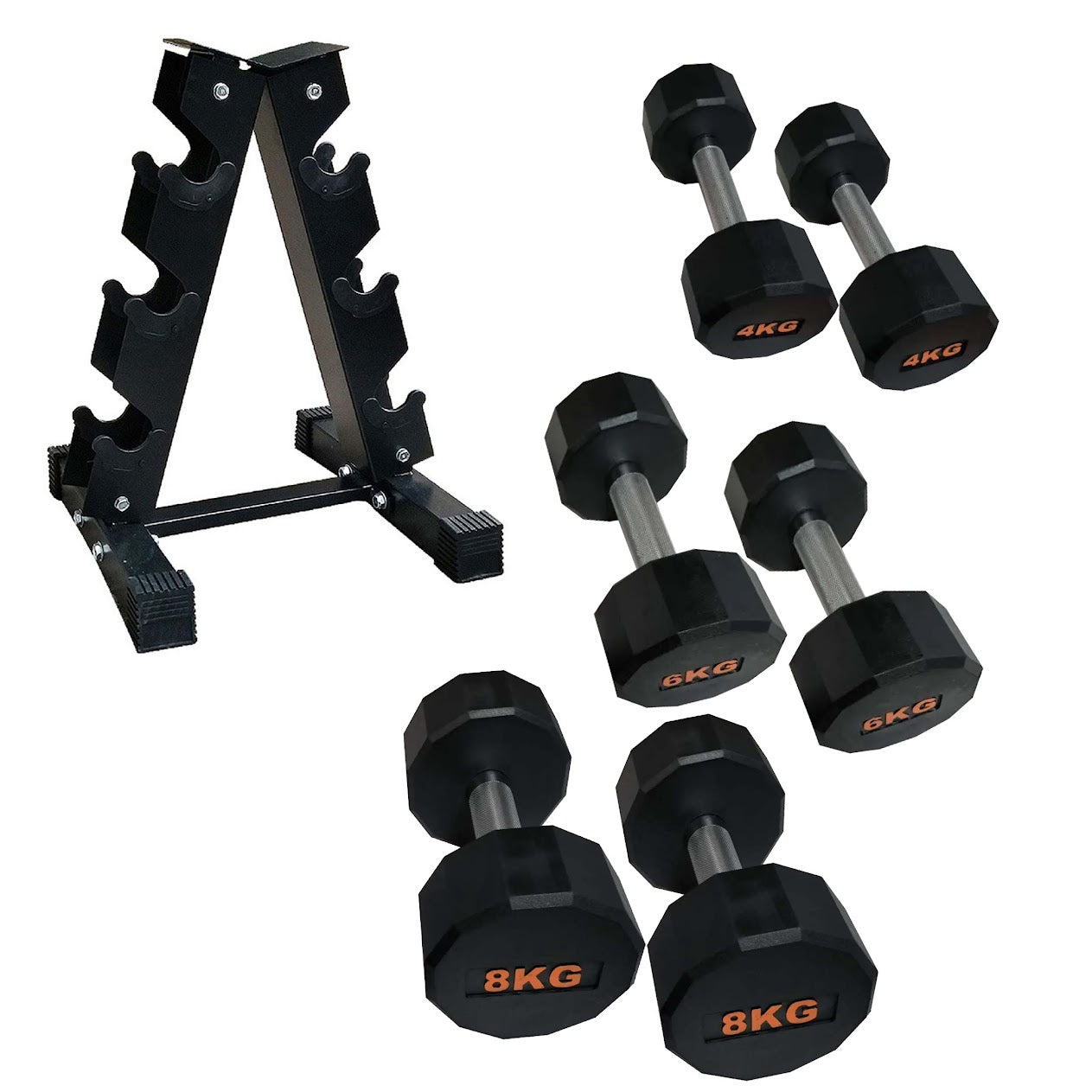 Rubber Coated Round Hex Dumbbell – Anti‑Roll Design, Knurled Grip Strength Training Dumbbells for Home Gym