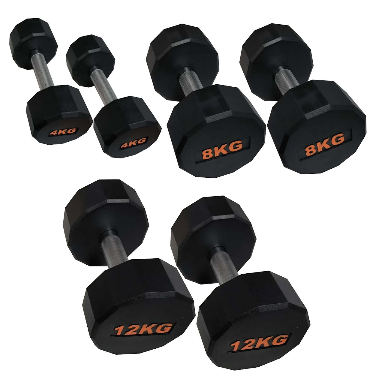 Rubber Coated Round Hex Dumbbell – Anti‑Roll Design, Knurled Grip Strength Training Dumbbells for Home Gym