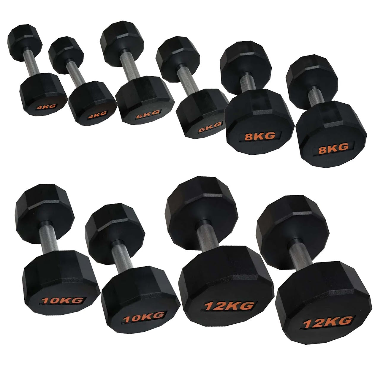Rubber Coated Round Hex Dumbbell – Anti‑Roll Design, Knurled Grip Strength Training Dumbbells for Home Gym