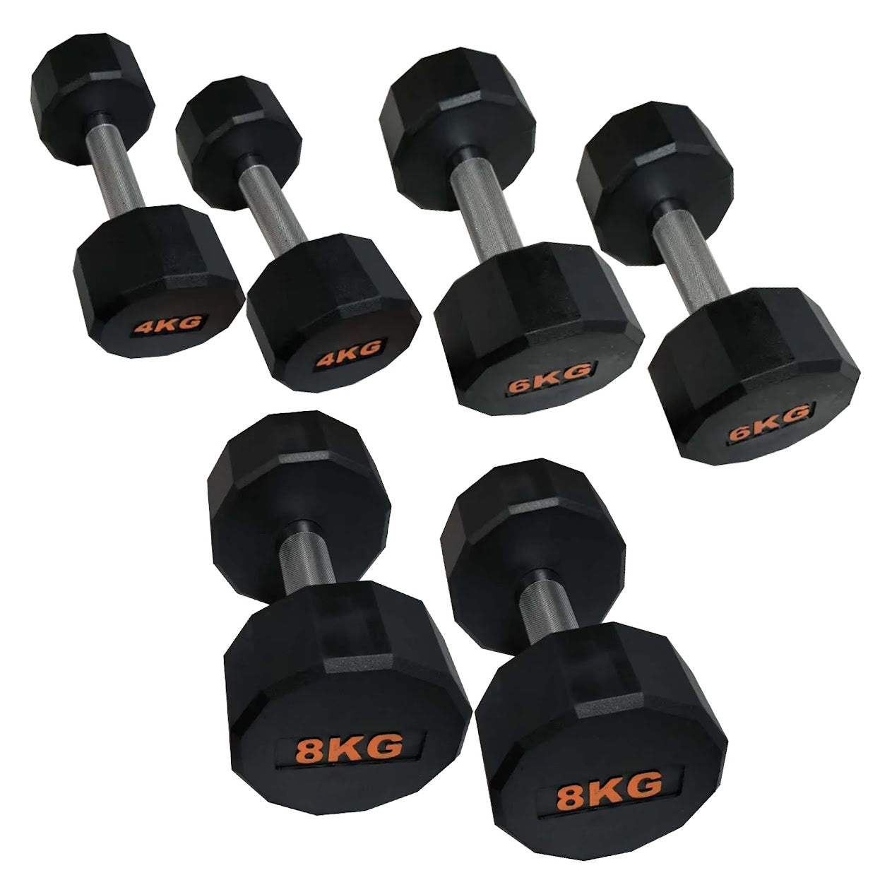Rubber Coated Round Hex Dumbbell – Anti‑Roll Design, Knurled Grip Strength Training Dumbbells for Home Gym
