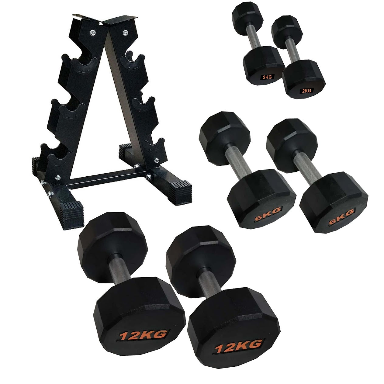 Rubber Coated Round Hex Dumbbell – Anti‑Roll Design, Knurled Grip Strength Training Dumbbells for Home Gym