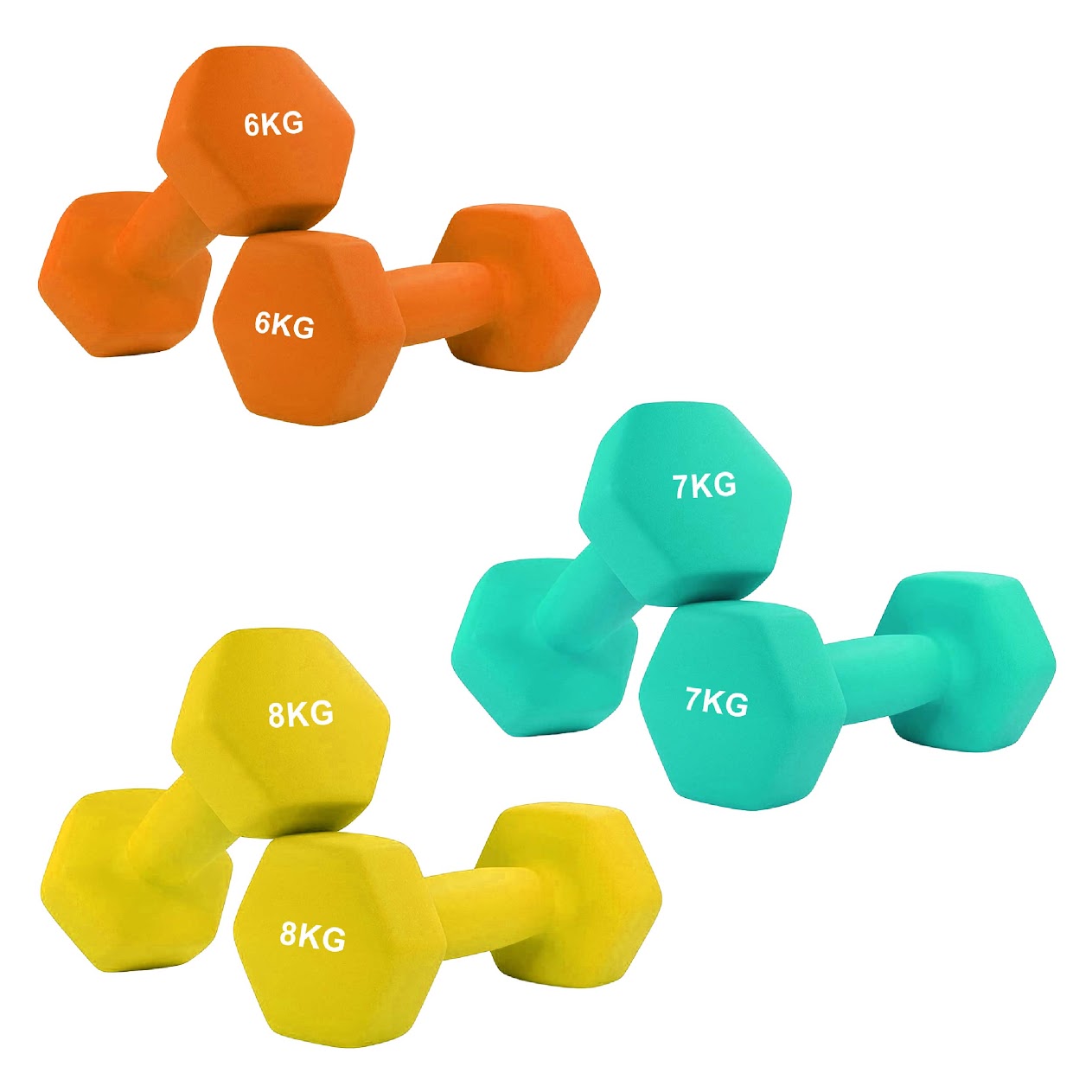 Hex Neoprene Dumbbell Weights – Anti Roll, Non Slip Grip | Singles, Pairs & Sets | Comfortable, Floor Safe Dumbbells for Home & Gym Workouts