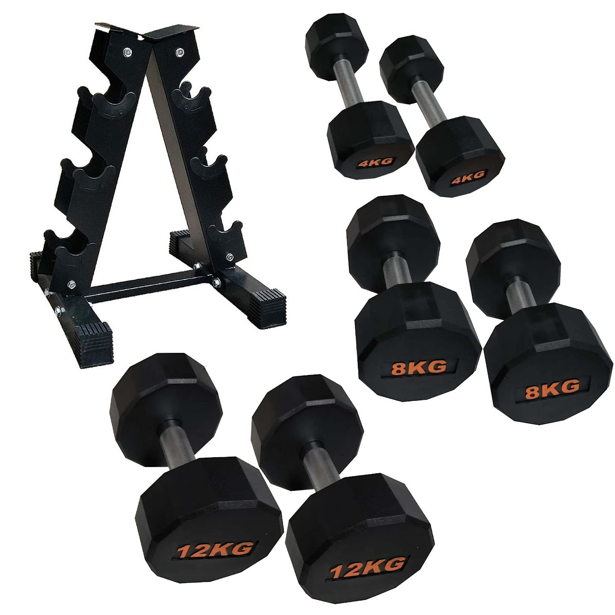 Rubber Coated Round Hex Dumbbell – Anti‑Roll Design, Knurled Grip Strength Training Dumbbells for Home Gym