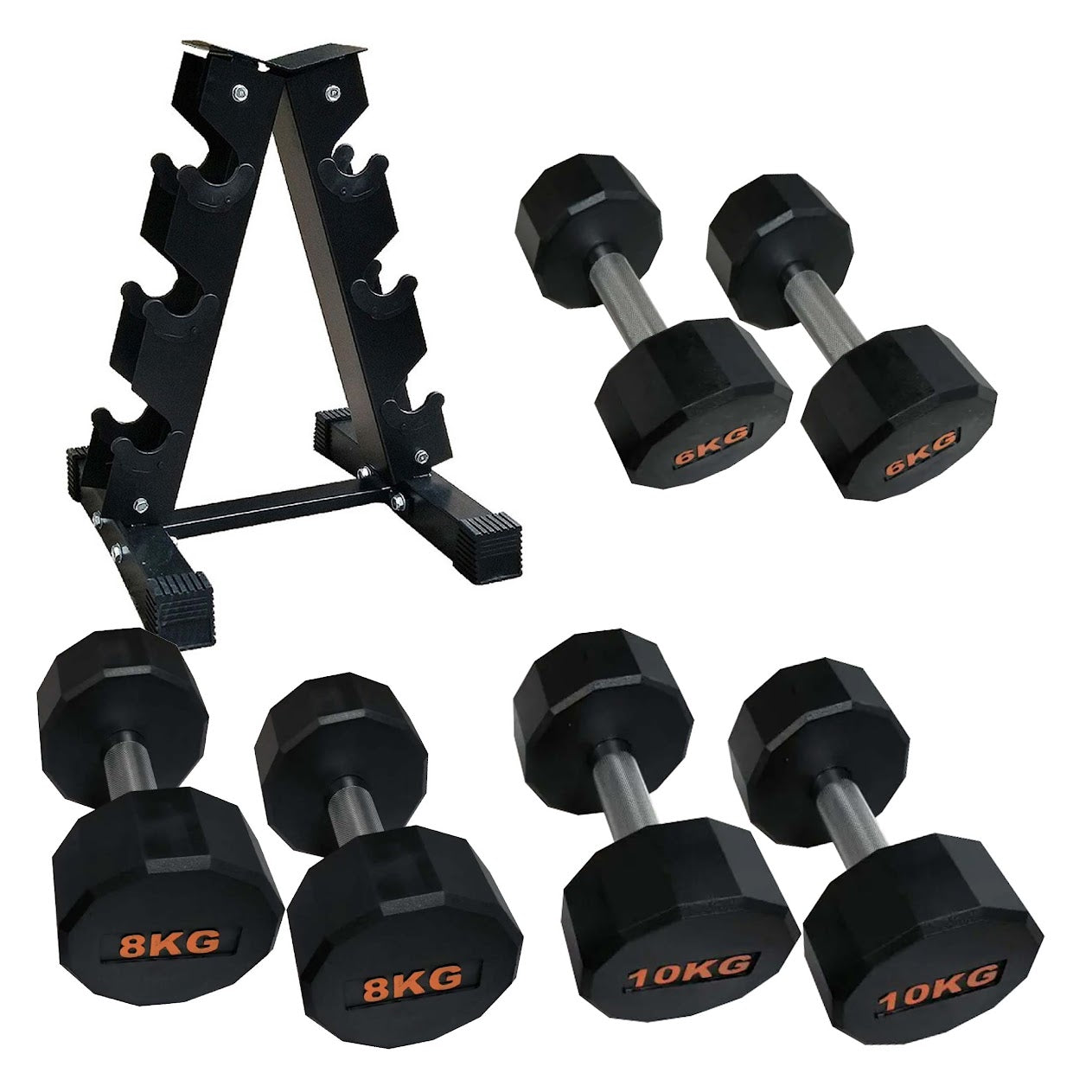 Rubber Coated Round Hex Dumbbell – Anti‑Roll Design, Knurled Grip Strength Training Dumbbells for Home Gym