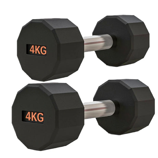 Rubber Coated Round Hex Dumbbell – Anti‑Roll Design, Knurled Grip Strength Training Dumbbells for Home Gym