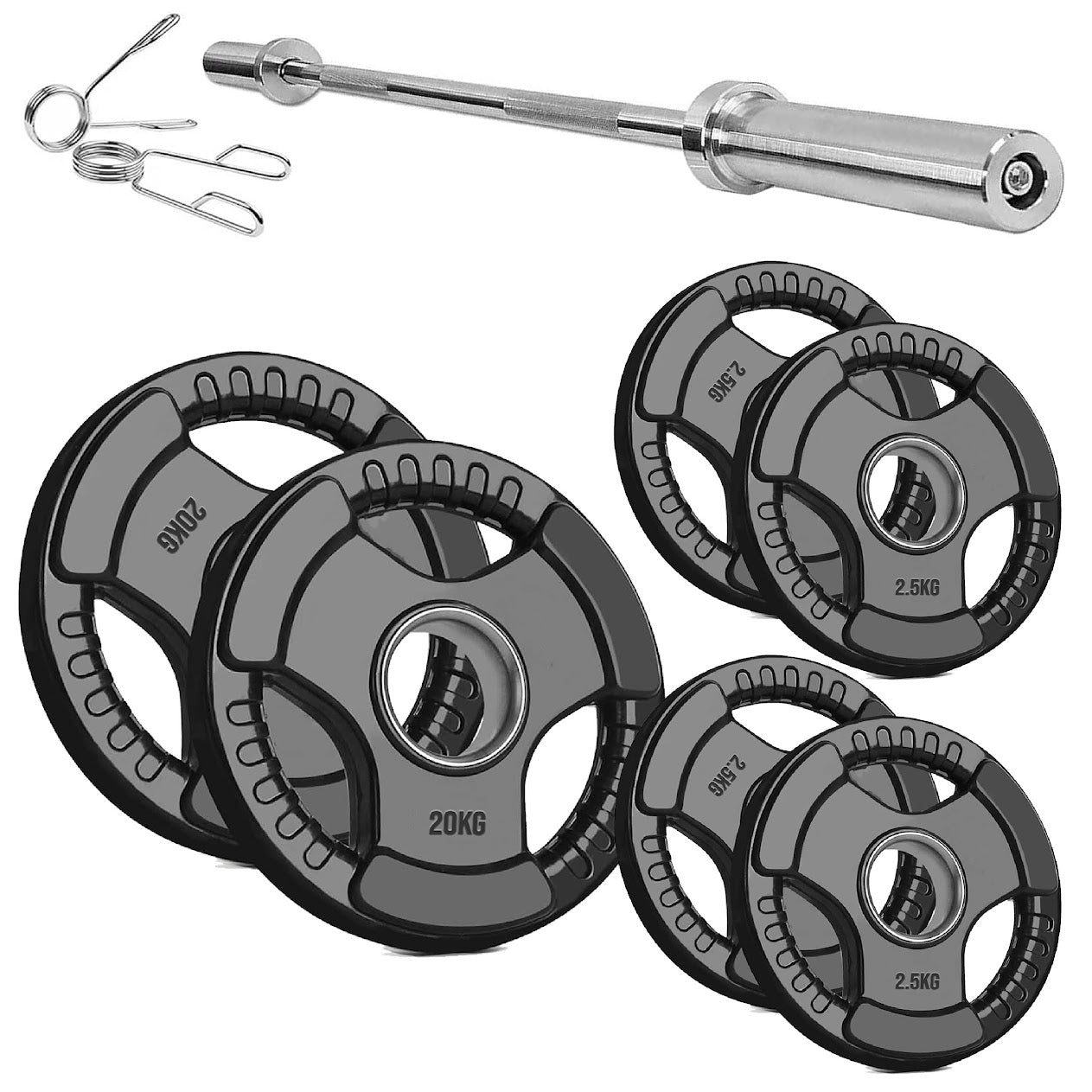 Trim-Grip Olympic Weight Plate – Black Rubber-Coated Cast‑Iron, Tri-Grip Handles for Barbell & Dumbbell Strength Training, Home Gym