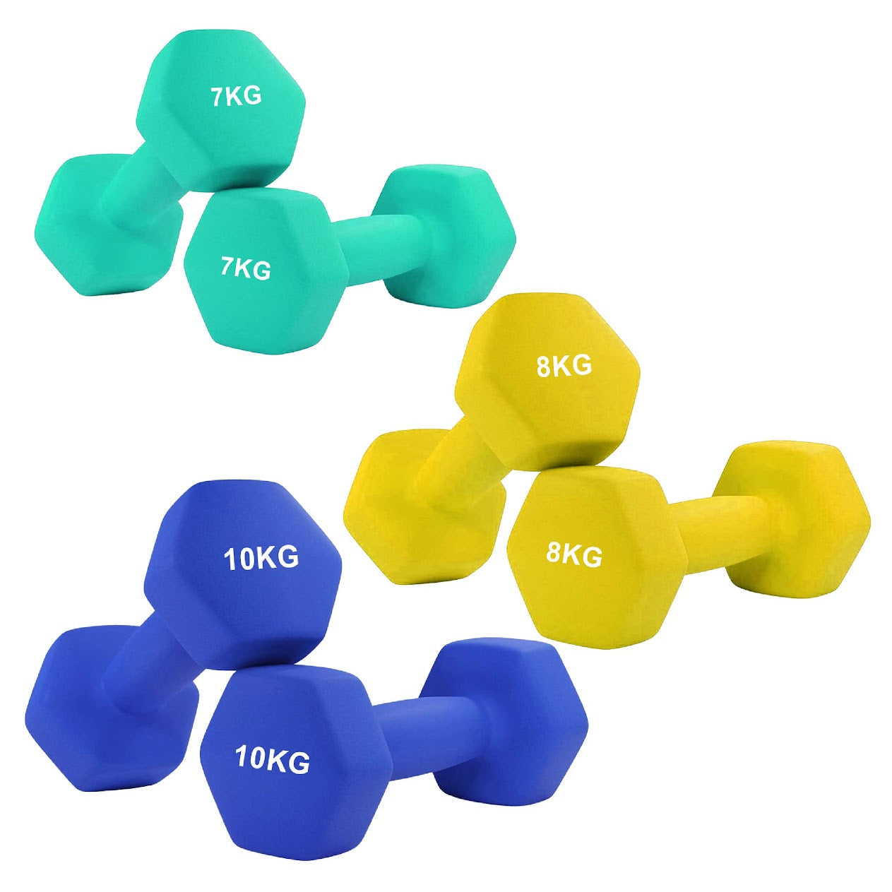 Hex Neoprene Dumbbell Weights – Anti Roll, Non Slip Grip | Singles, Pairs & Sets | Comfortable, Floor Safe Dumbbells for Home & Gym Workouts