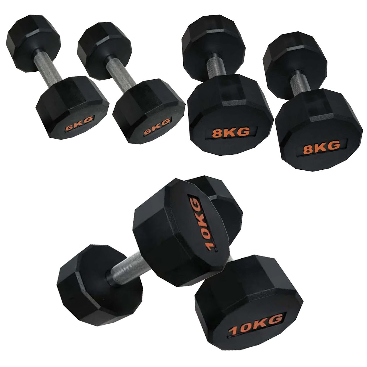 Rubber Coated Round Hex Dumbbell – Anti‑Roll Design, Knurled Grip Strength Training Dumbbells for Home Gym