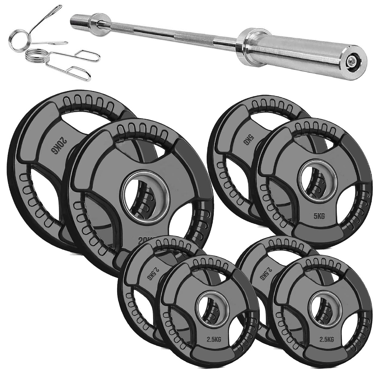 Trim-Grip Olympic Weight Plate – Black Rubber-Coated Cast‑Iron, Tri-Grip Handles for Barbell & Dumbbell Strength Training, Home Gym