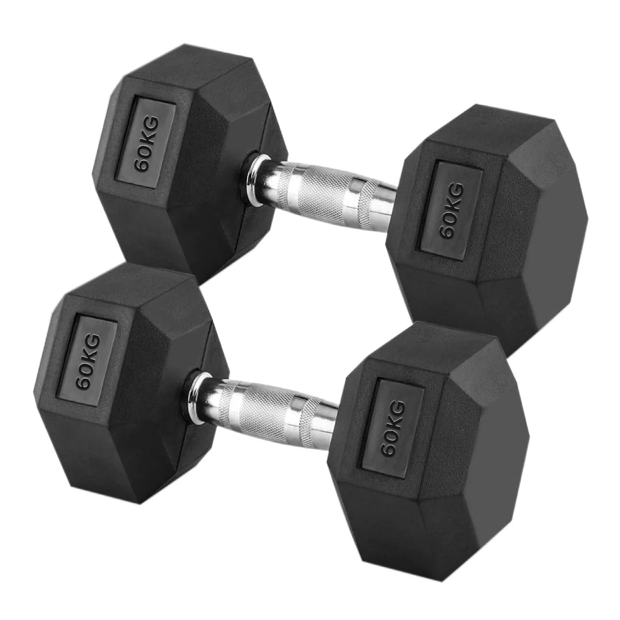60kg Hex Dumbbell Set – Pair of Heavy Fixed Rubber-Coated Dumbbells with Chrome Grip Handles – Advanced Weight Training Equipment for Home Gym & Studio UK