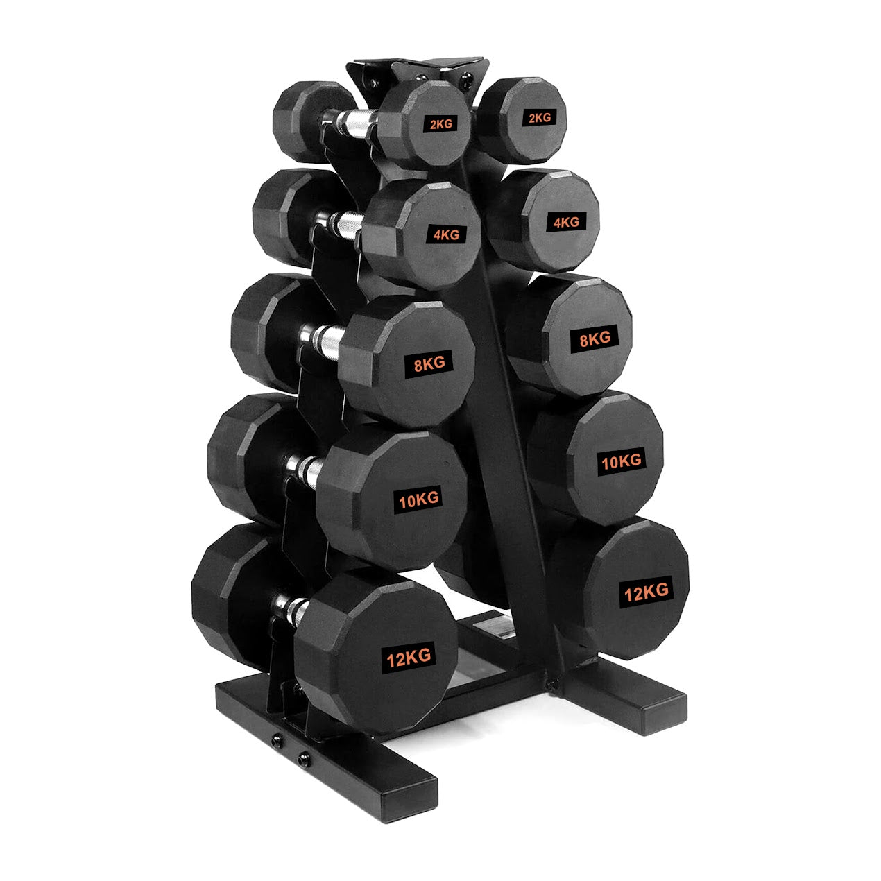 Rubber Coated Round Hex Dumbbell – Anti‑Roll Design, Knurled Grip Strength Training Dumbbells for Home Gym