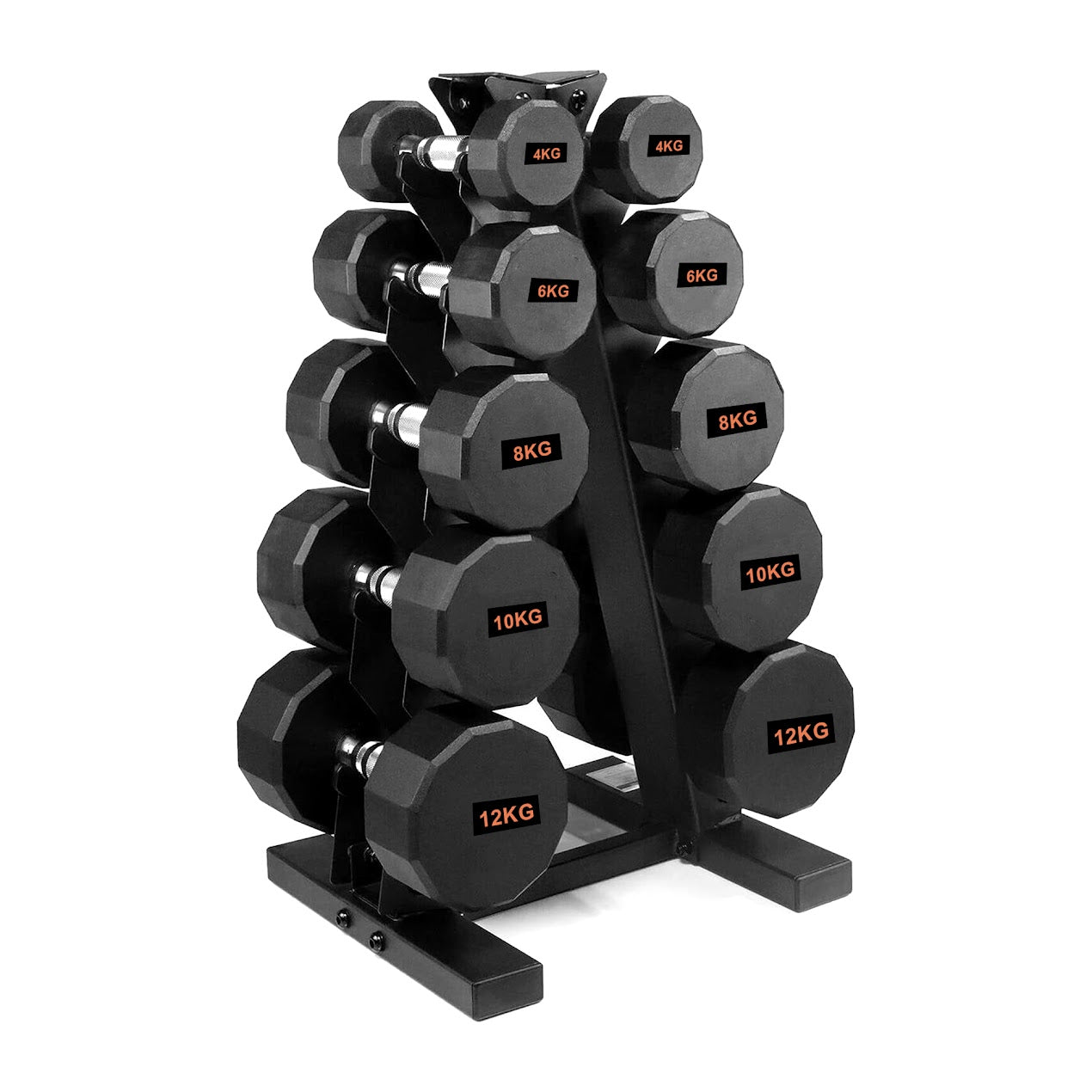 Rubber Coated Round Hex Dumbbell – Anti‑Roll Design, Knurled Grip Strength Training Dumbbells for Home Gym