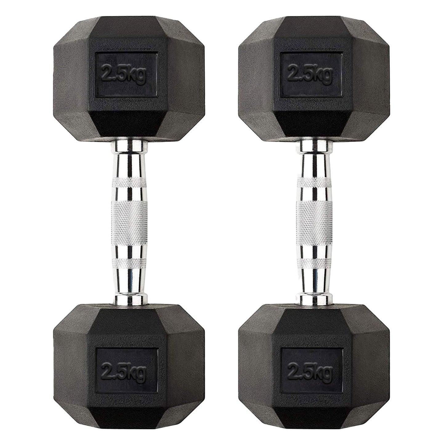 Hex Dumbbell Pair 2.5kg – Rubber-Coated Anti-Roll Dumbbells with Chrome Handles | 2 x 2.5kg Free Weights for Home Gym & Strength Training UK